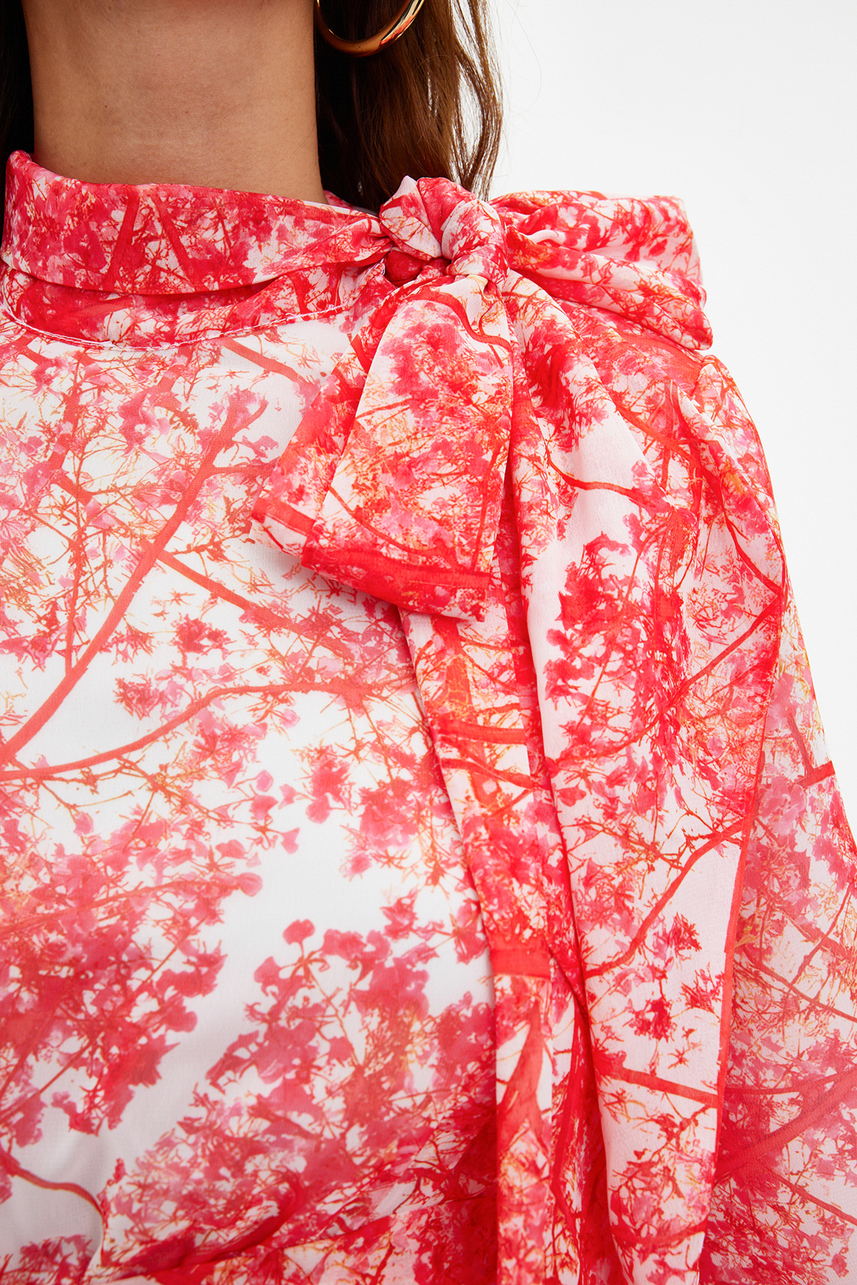 Trendyol Red Floral Patterned Lined Long Chiffon Evening Dress