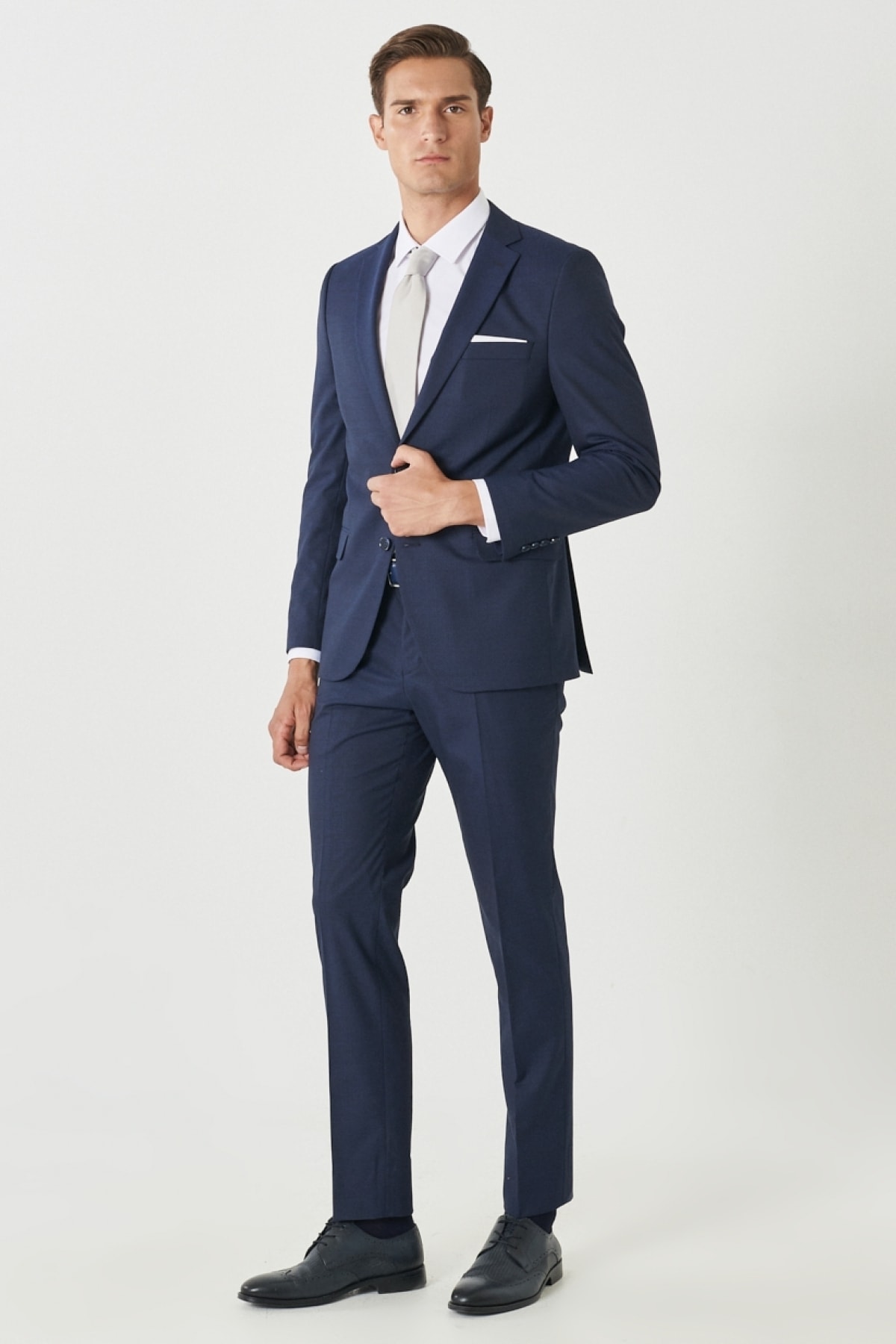 ALTINYILDIZ CLASSICS Men's Navy Blue Slim Fit Slim Fit Mono Collar Striped Suit
