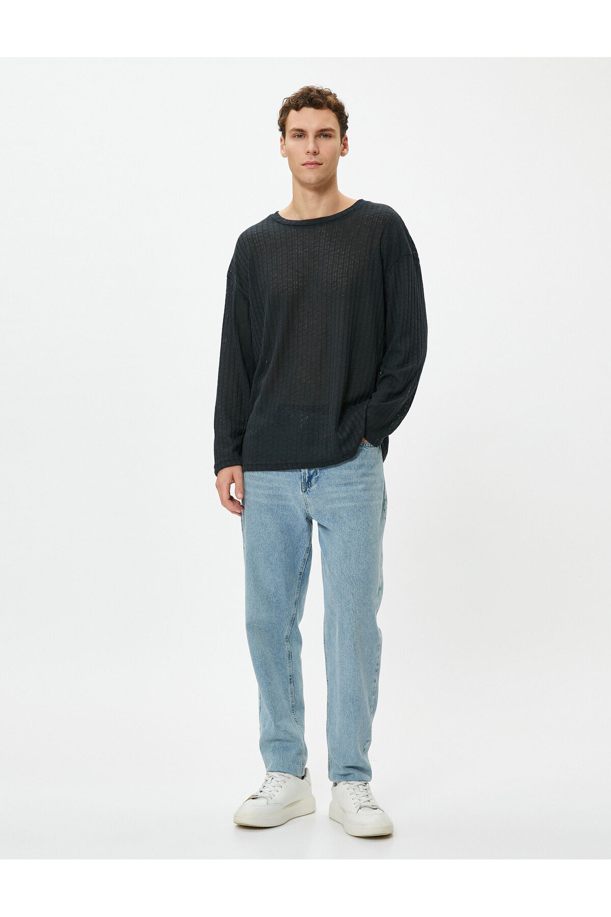 Levně Koton Basic Sweater Relax Fit Textured Crew Neck Long Sleeve
