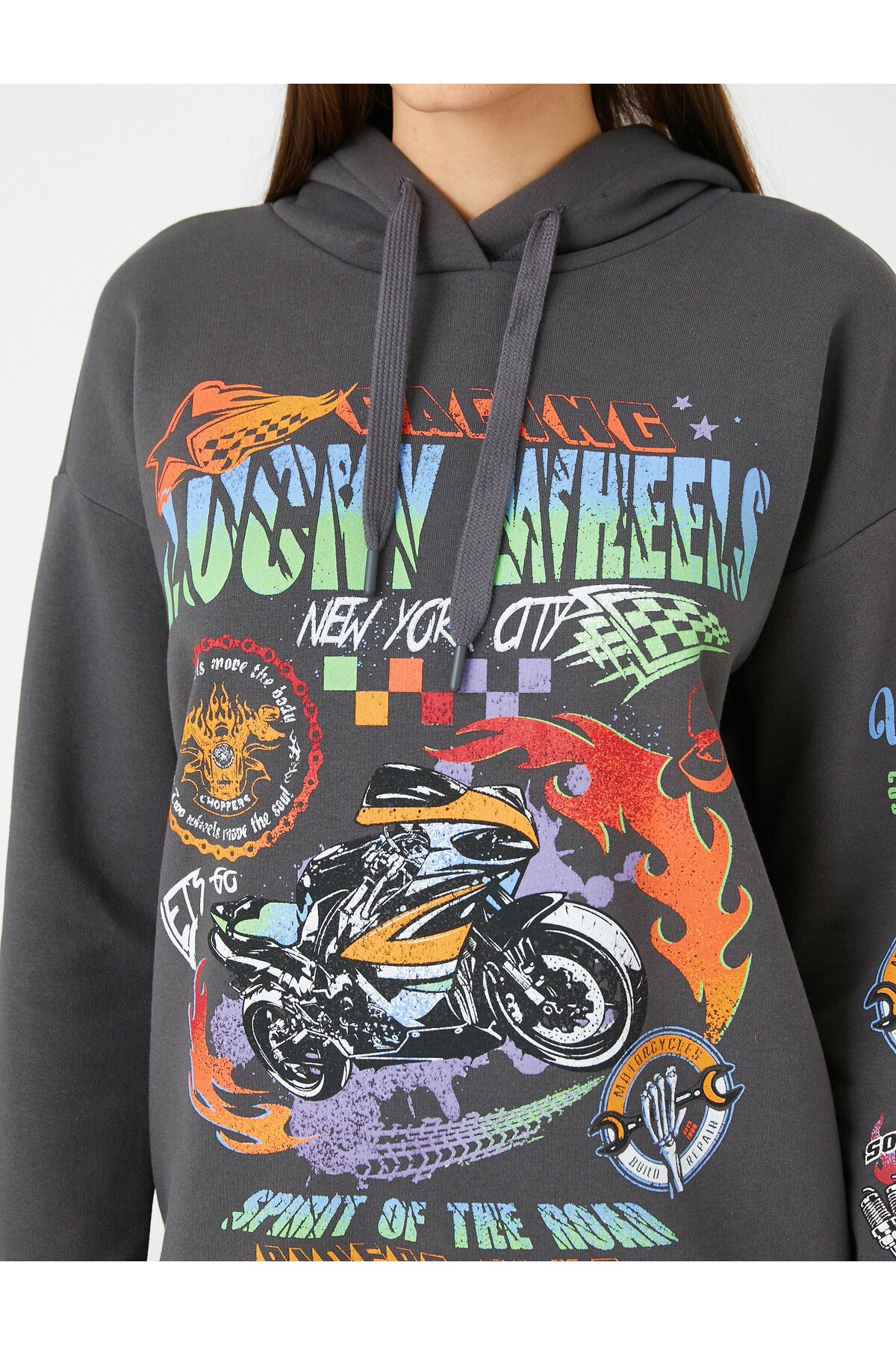 Koton Hooded Sweatshirt Slogan Printed Long Sleeve With Fleece Inside