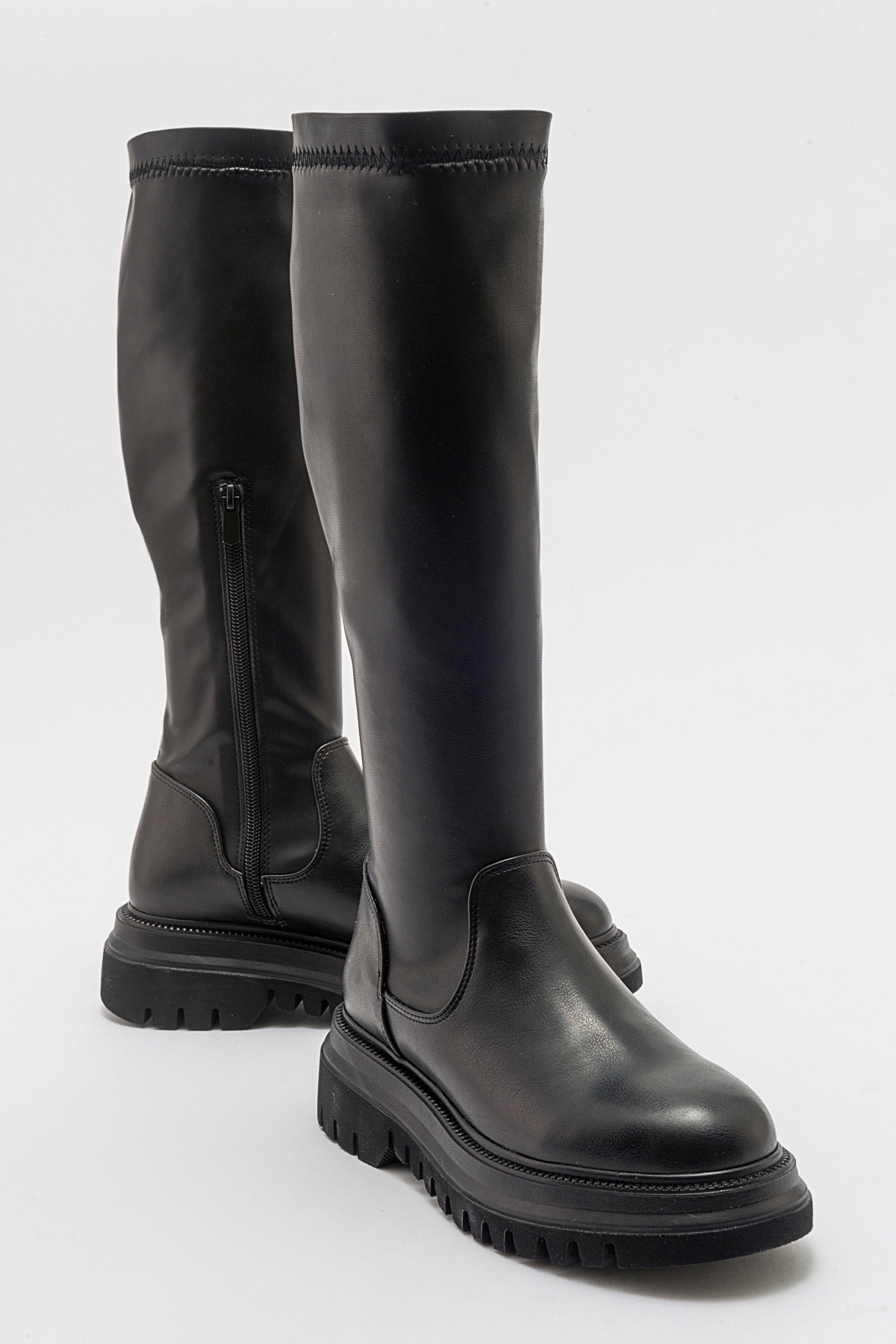 LuviShoes HENİN Black Stretch Women's Knee High Flat Boots