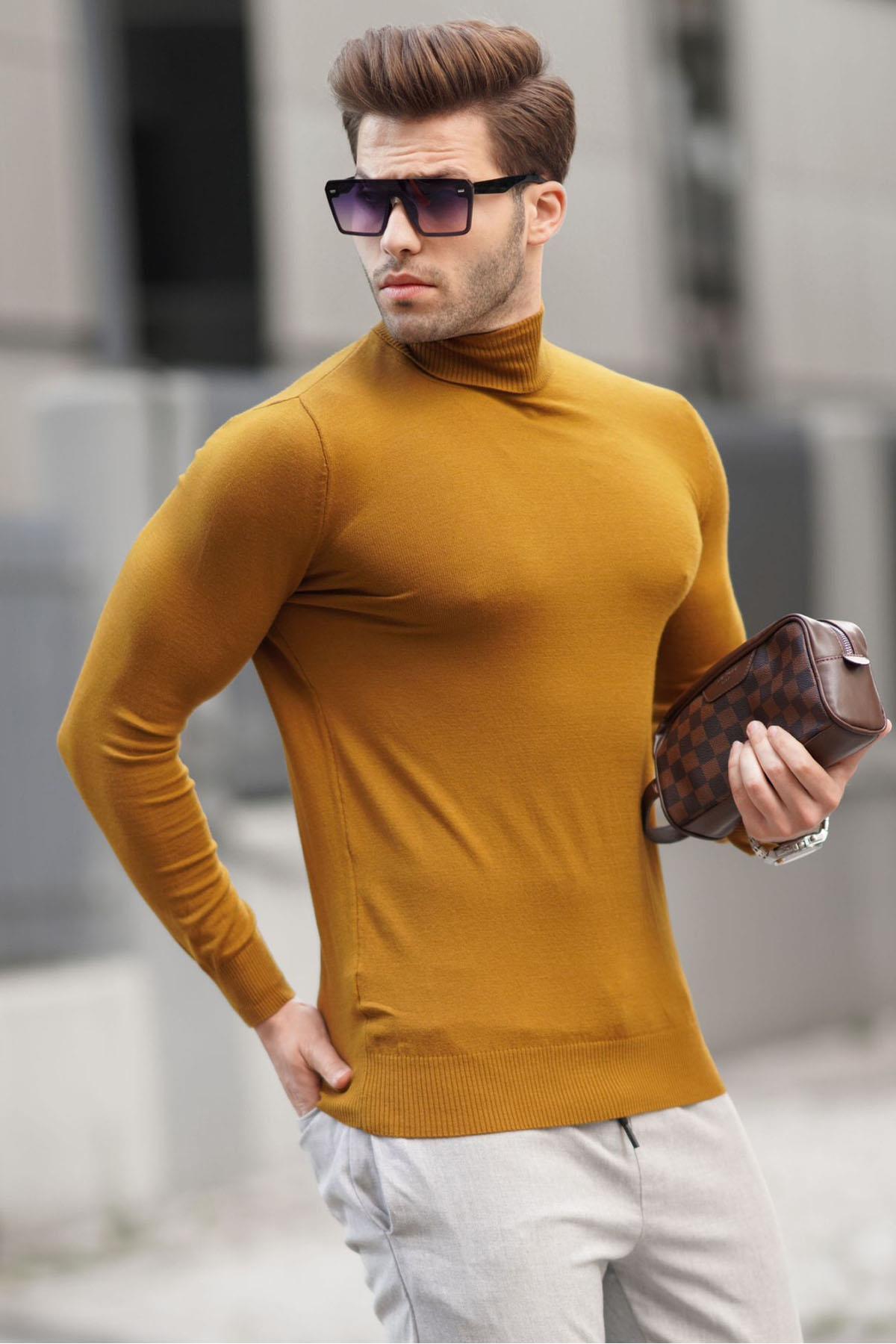 Madmext Men's Tobacco Color Turtleneck Knitwear Sweater 6809