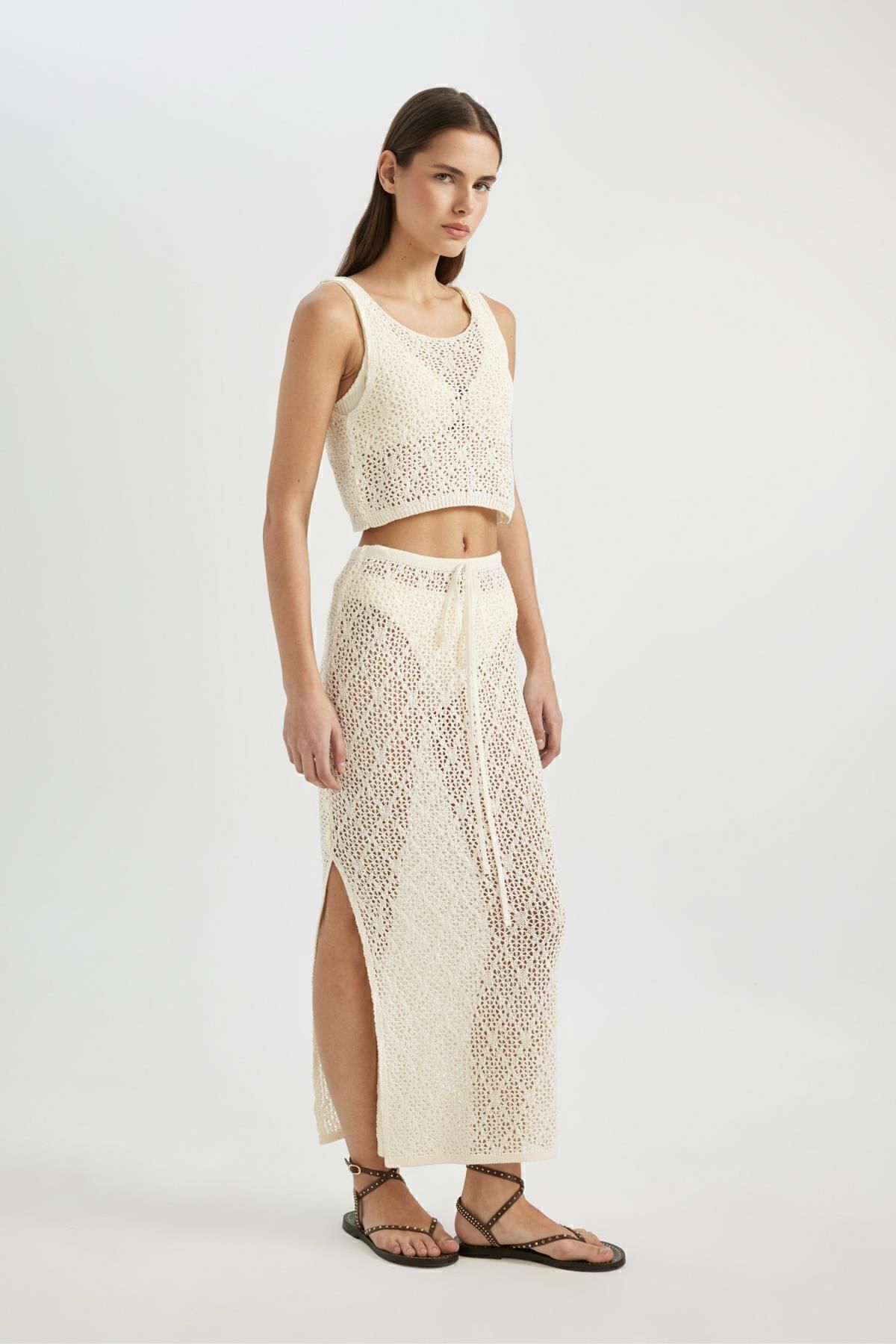 DEFACTO Fall In Love Regular Fit Openwork Knitwear Maxi Beach Skirt