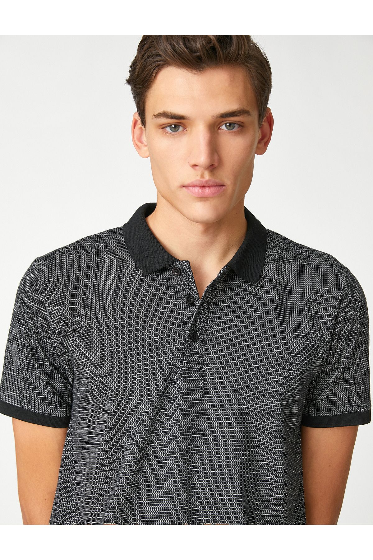Koton Polo Neck T-Shirt Geometric Printed Buttoned Short Sleeve Slim Fit im Sale-koton 1