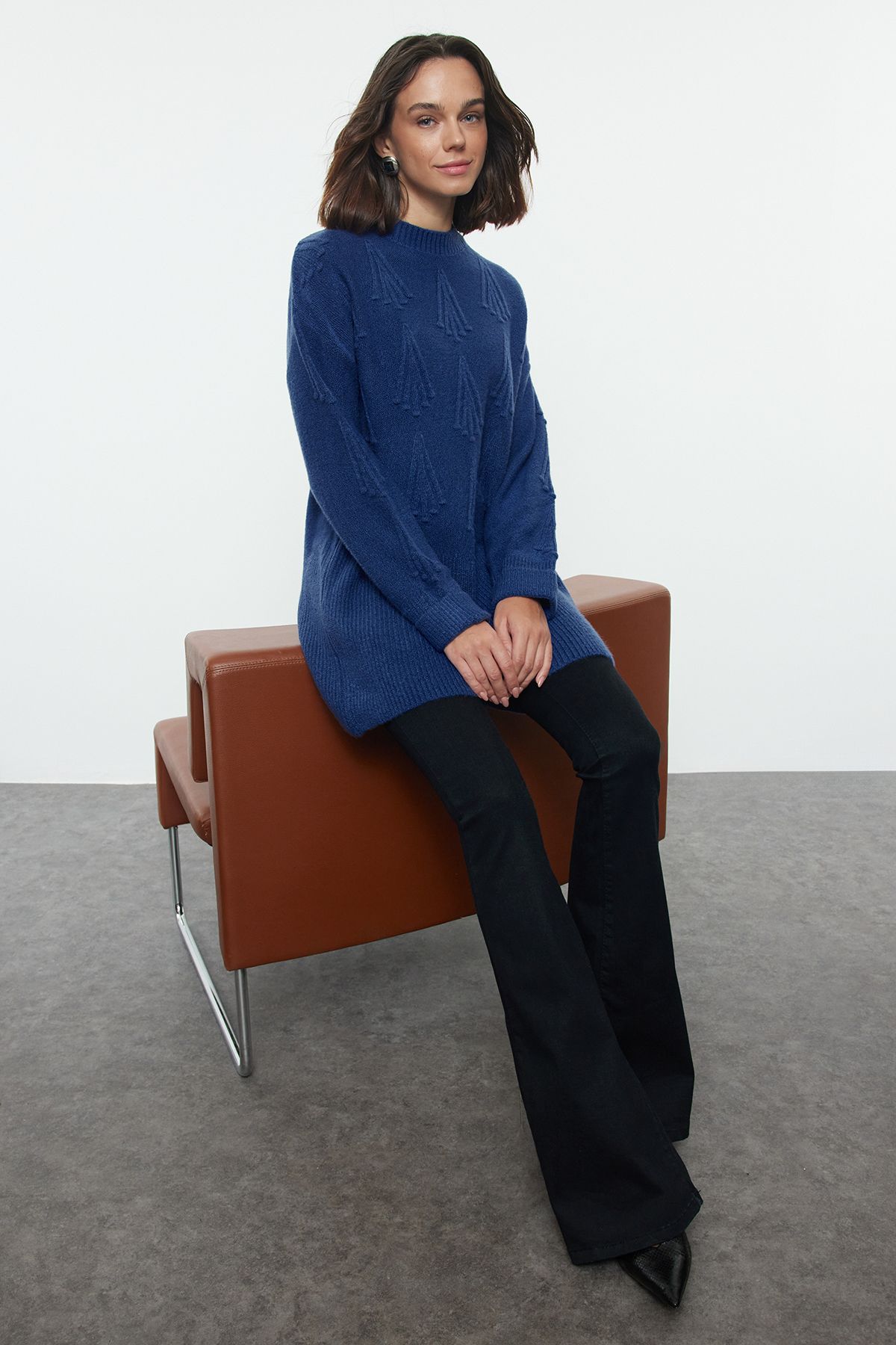 Trendyol Indigo Self-Patterned Knitwear Sweater