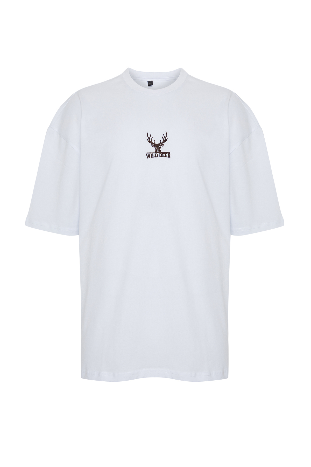 Trendyol Men's White Oversize Deer Embroidery 100% Cotton T-Shirt