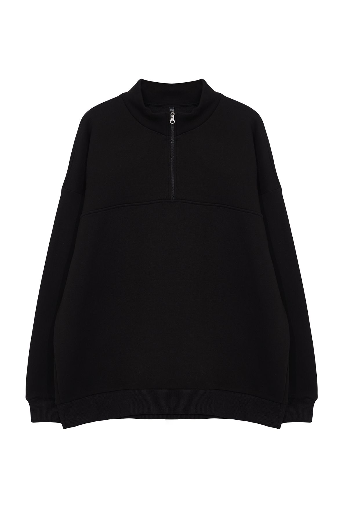 Trendyol Plus Size Black Oversize/Wide Cut Zippered Sweatshirt