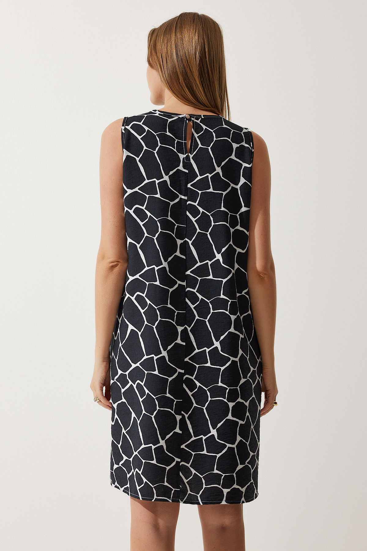 Happiness İstanbul Women's Black Ecru Patterned Summer Bell Dress