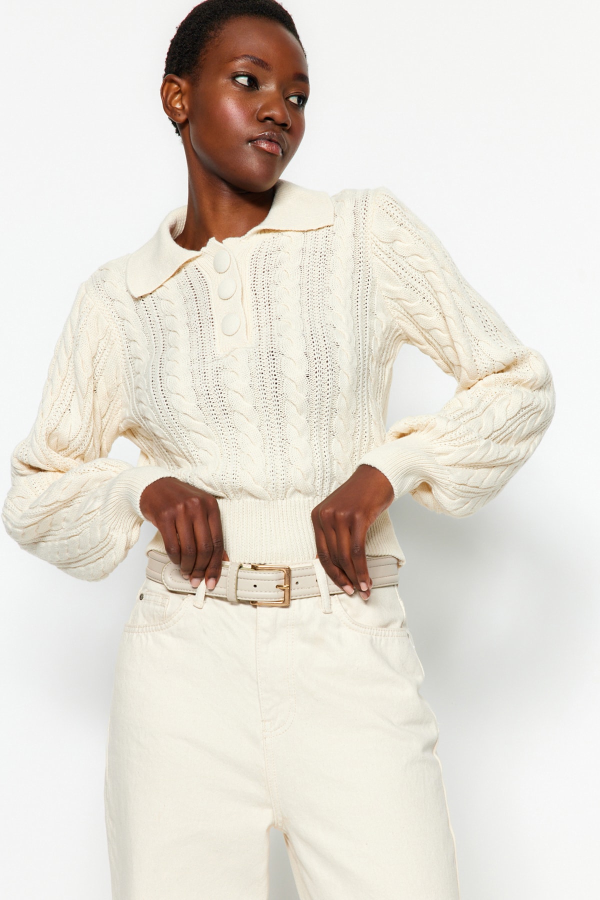 Trendyol Sweater - Ecru - Regular fit