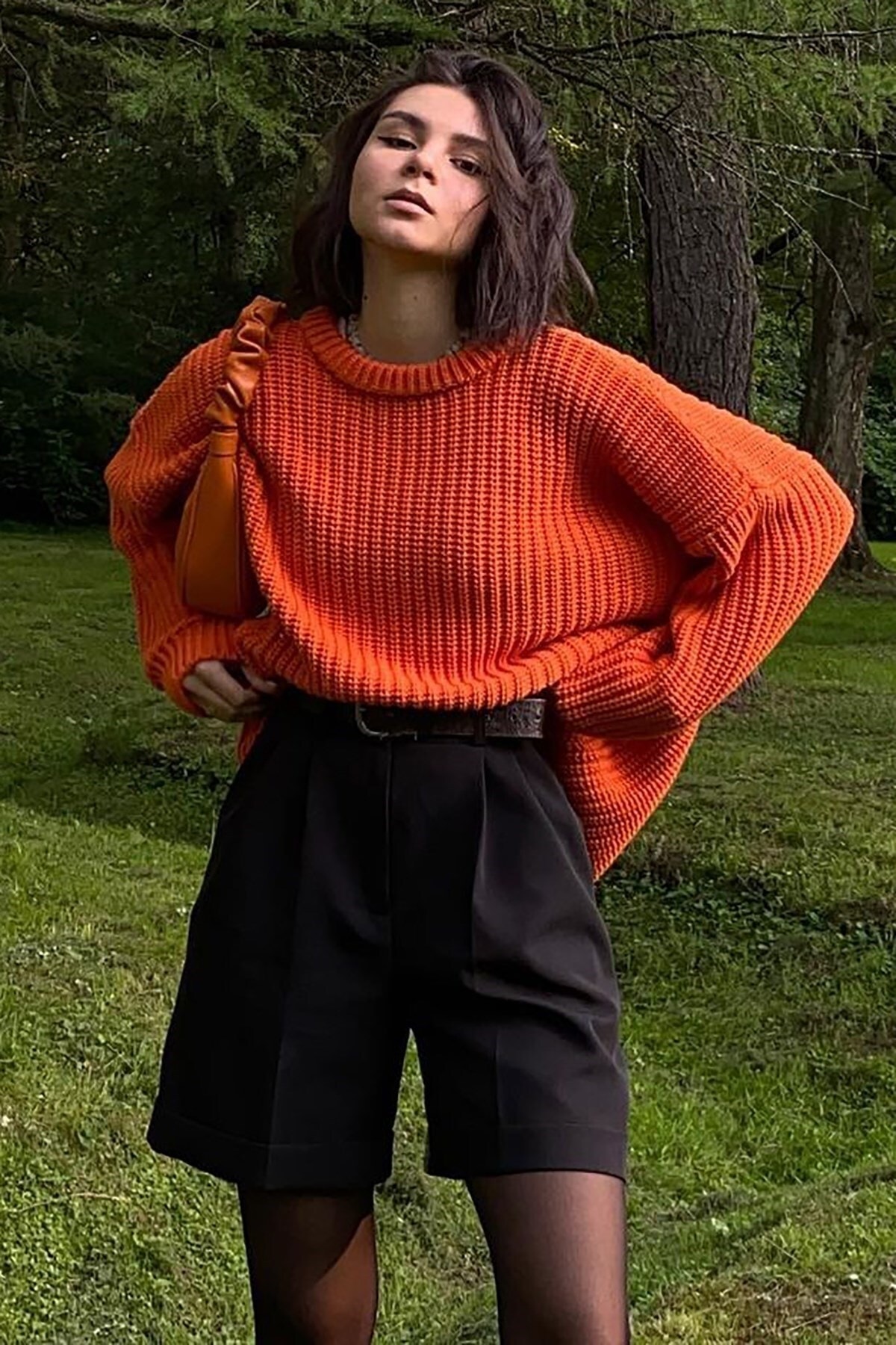 Levně Madmext Orange Crew Neck Basic Sweater
