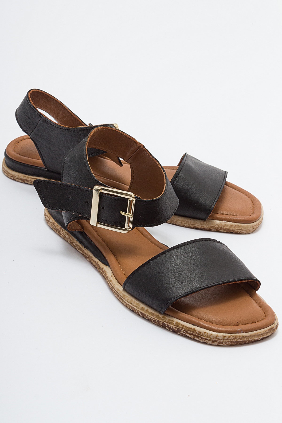 LuviShoes 713 Black Women's Sandals with Genuine Leather