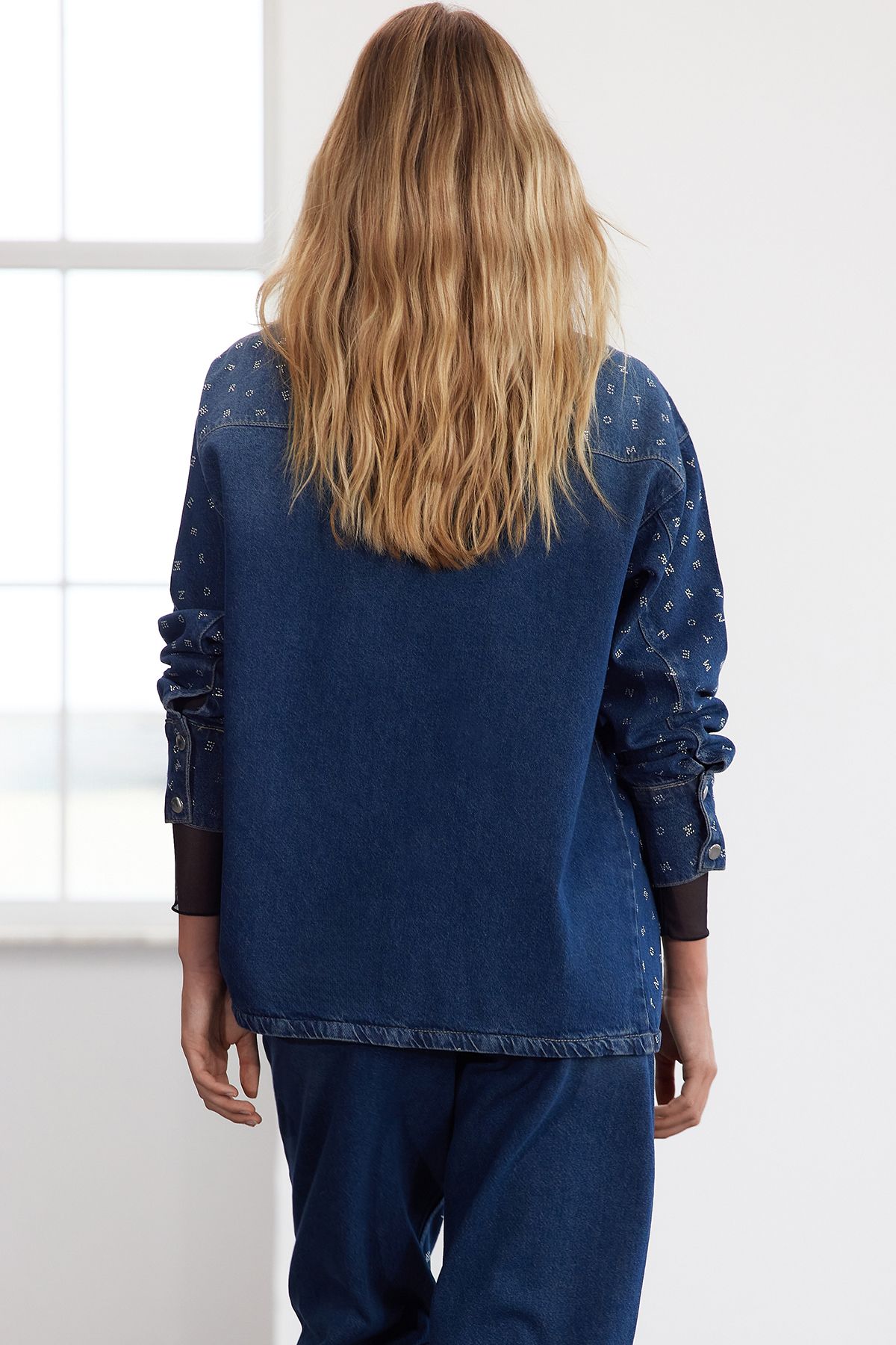Trendyol Limited Edition Blue Jewelled Oversize Denim Jacket