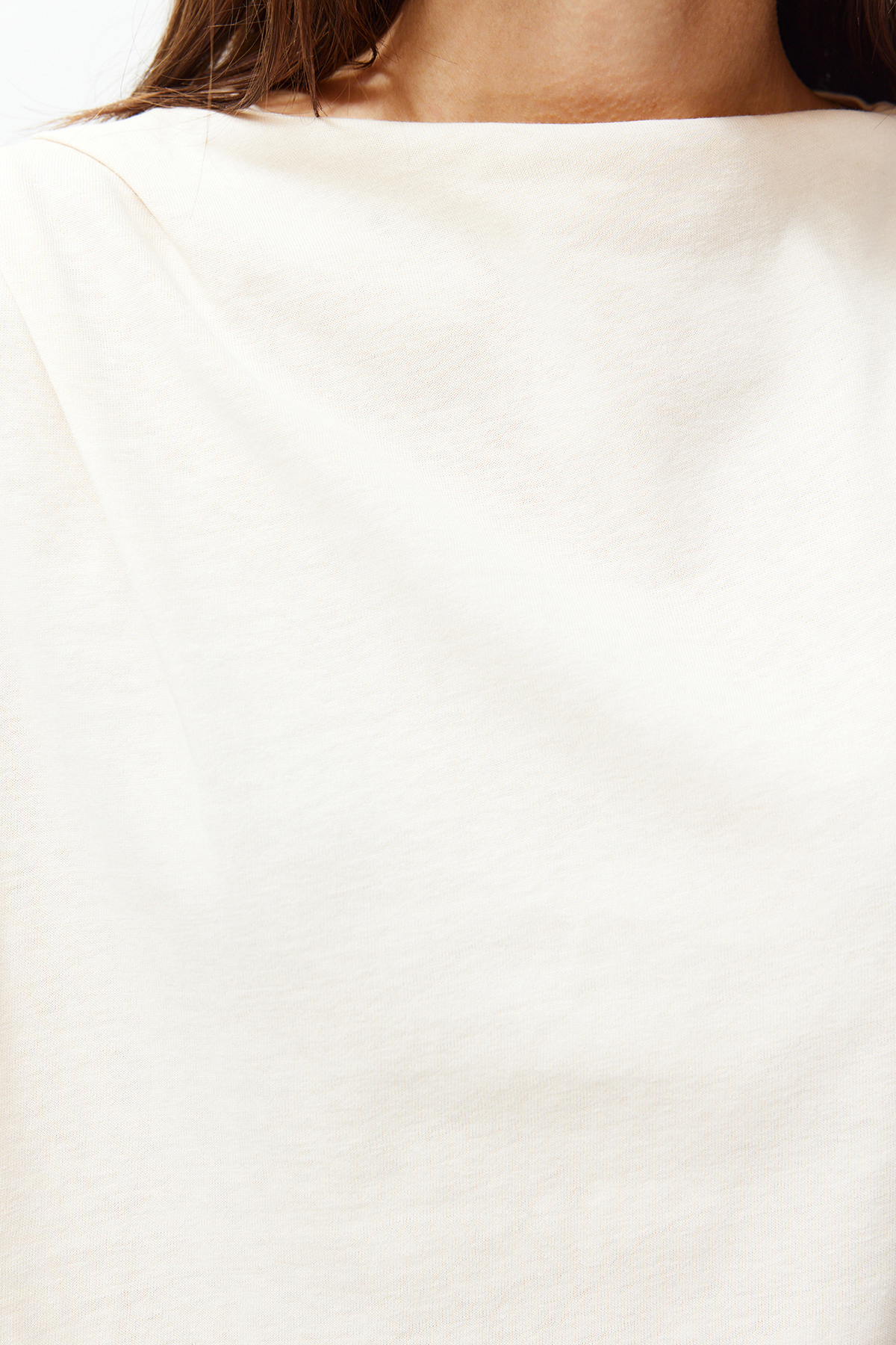 Trendyol Stone Boat Neck Zero Sleeve Gathered Knitted T-Shirt