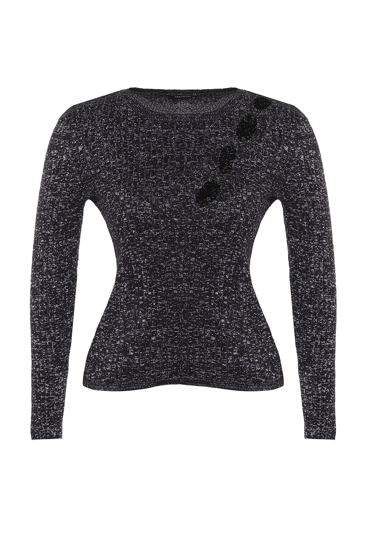 Trendyol Black Glittery Crew Neck Cut Out Detaliat Tricotaje Pulover
