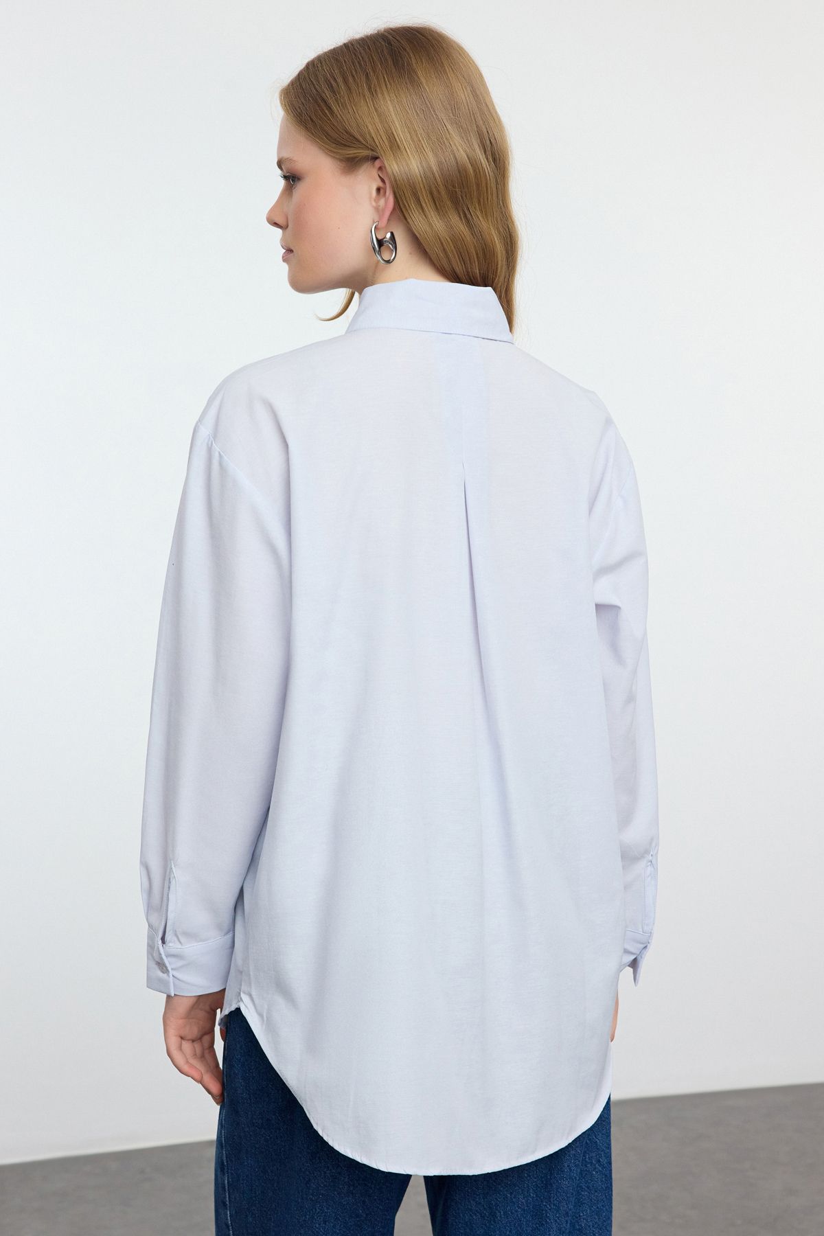 Trendyol Light Blue Stone Detailed Oversize Woven Shirt