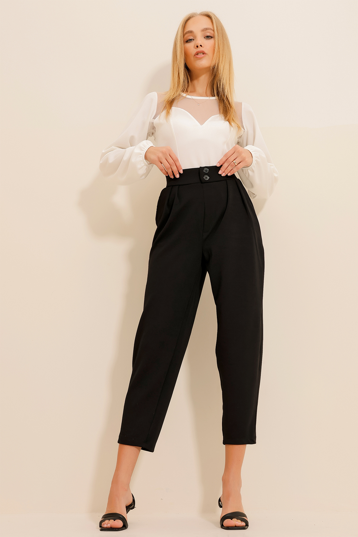 Trend Alaçatı Stili Dámské černé mrkvové kalhoty s vysokým pasem