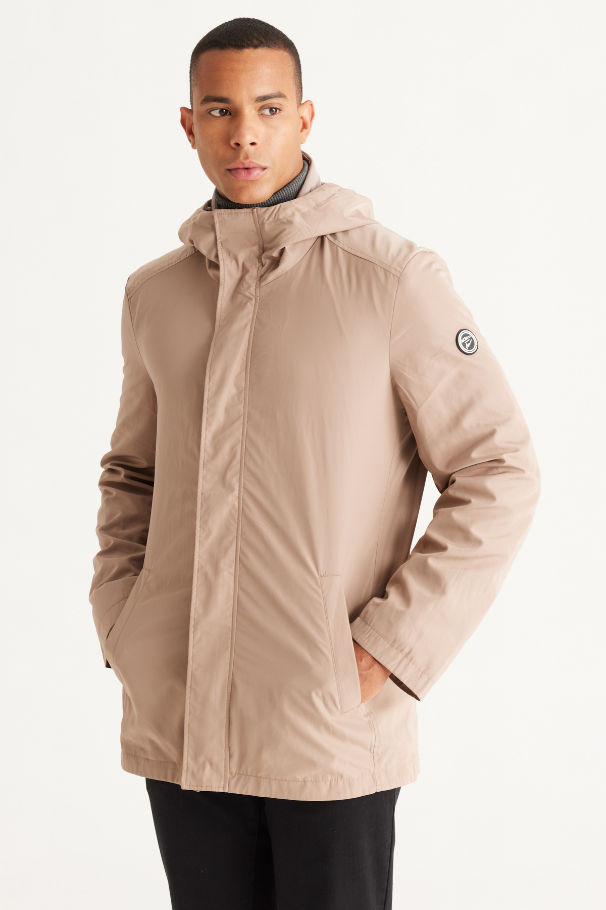 Levně AC&Co / Altınyıldız Classics Men's Mink Standard Fit Regular Fit Windproof Hooded High Neck Coats Trench Coat