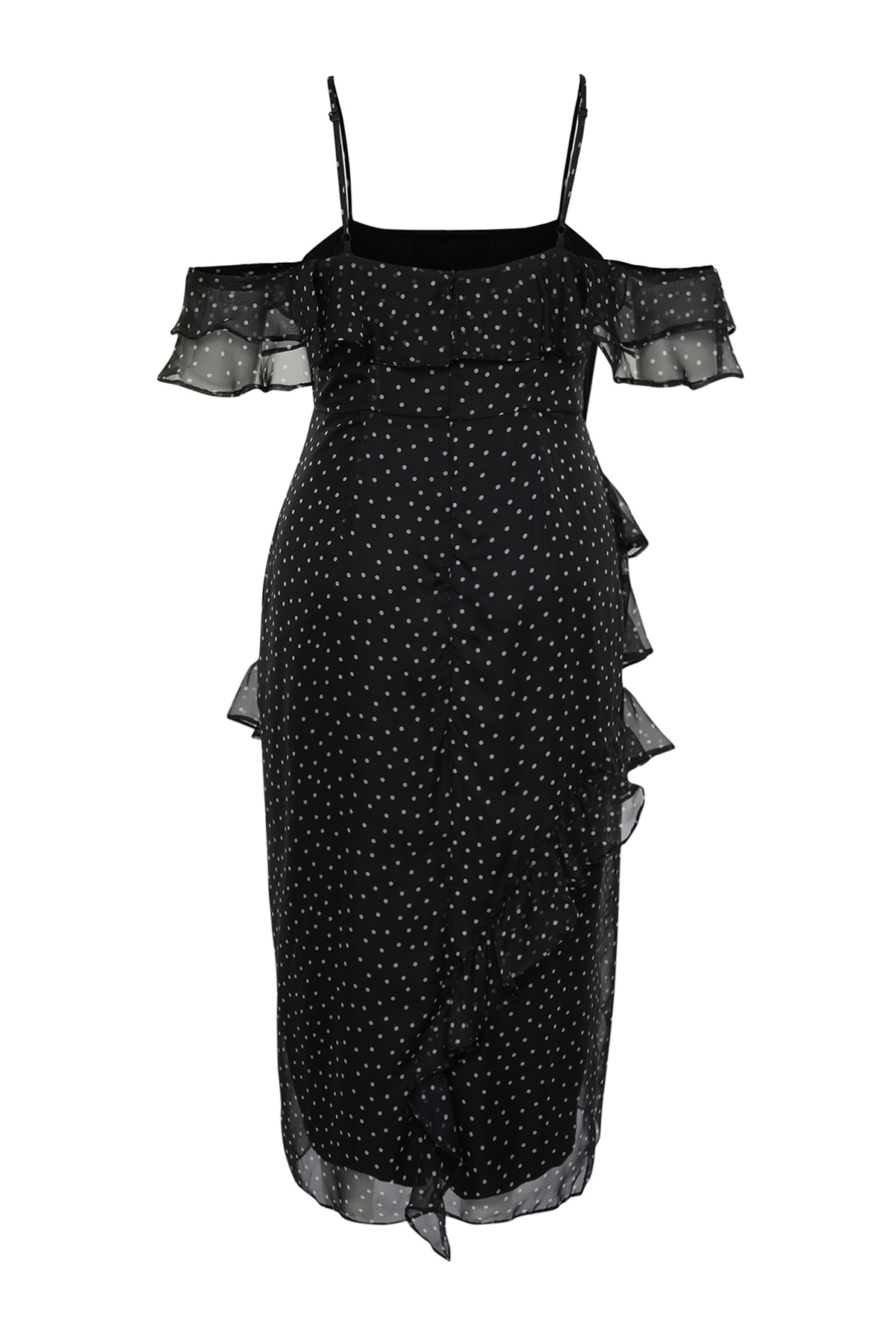 Trendyol Curve Black Polka Dot Ruffle Adjustable Strap Maxi/Long Length Woven Dress