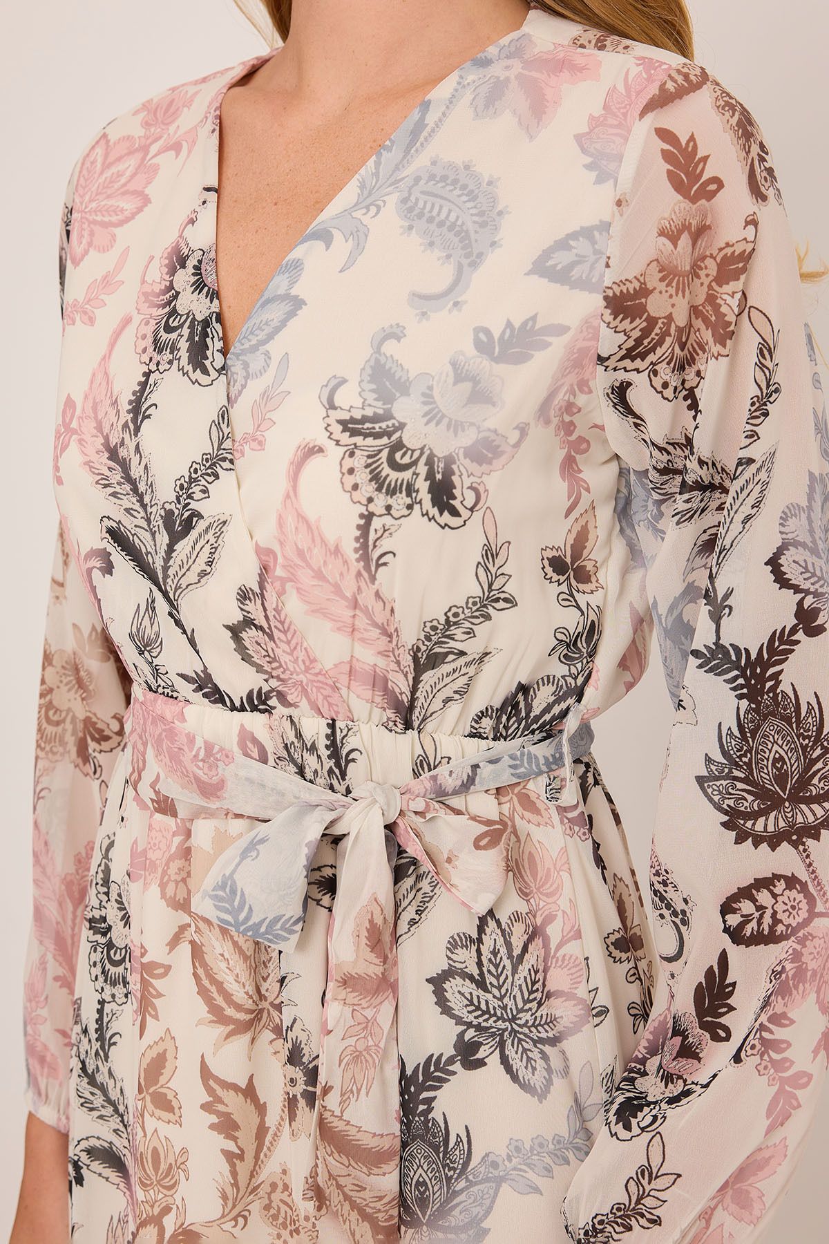 Bigdart Women's Dusty Rose Black Floral Patterned Chiffon Dress 2134