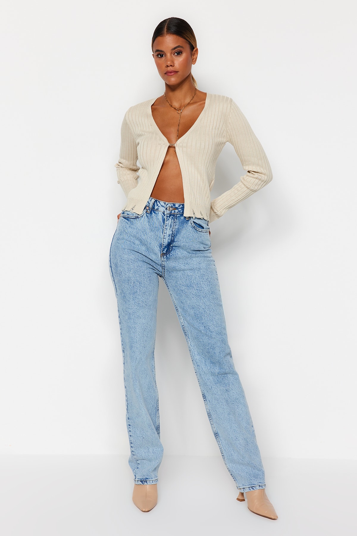Trendyol Blue По-устойчиви дънки с висока талия Long Comfort Straight Jeans