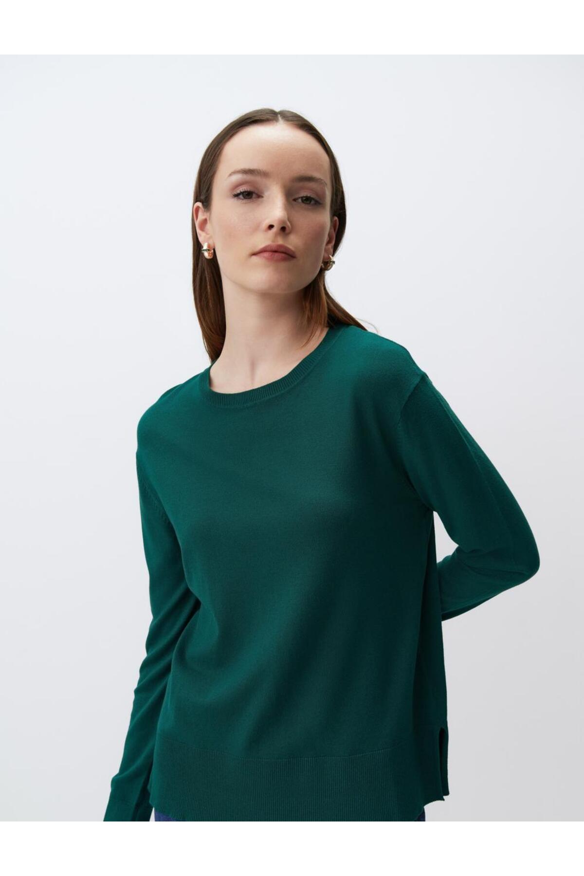 Jimmy Key Green Long Sleeve Basic Knitwear Sweater