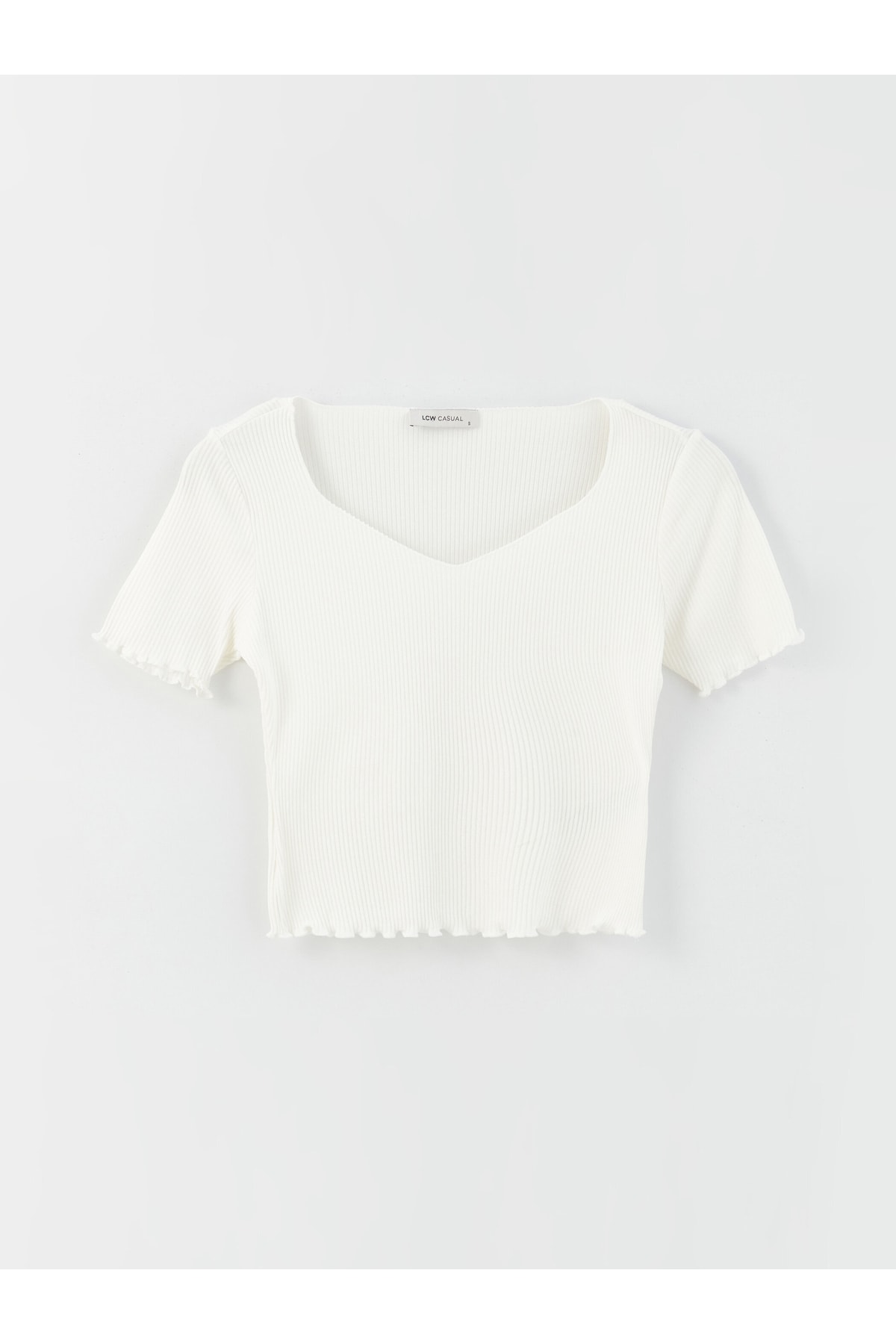 Levně LC Waikiki Women's Heart Collar Plain Short Sleeve Crop T-Shirt