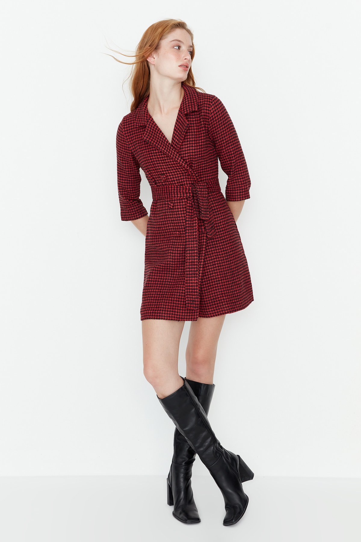 Trendyol Red Belted Jacket Dress
