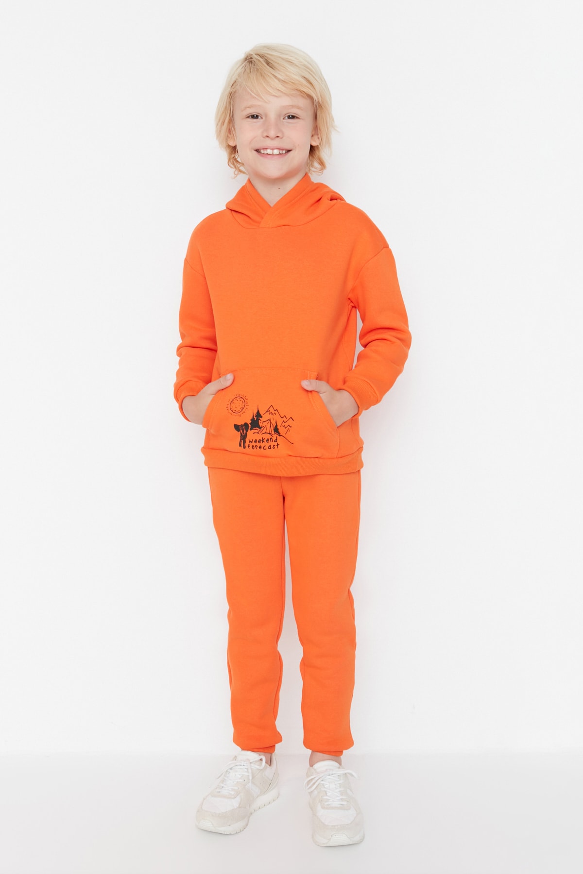 Trendyol Orange Printed Boys' Knitted Tracksuit Set