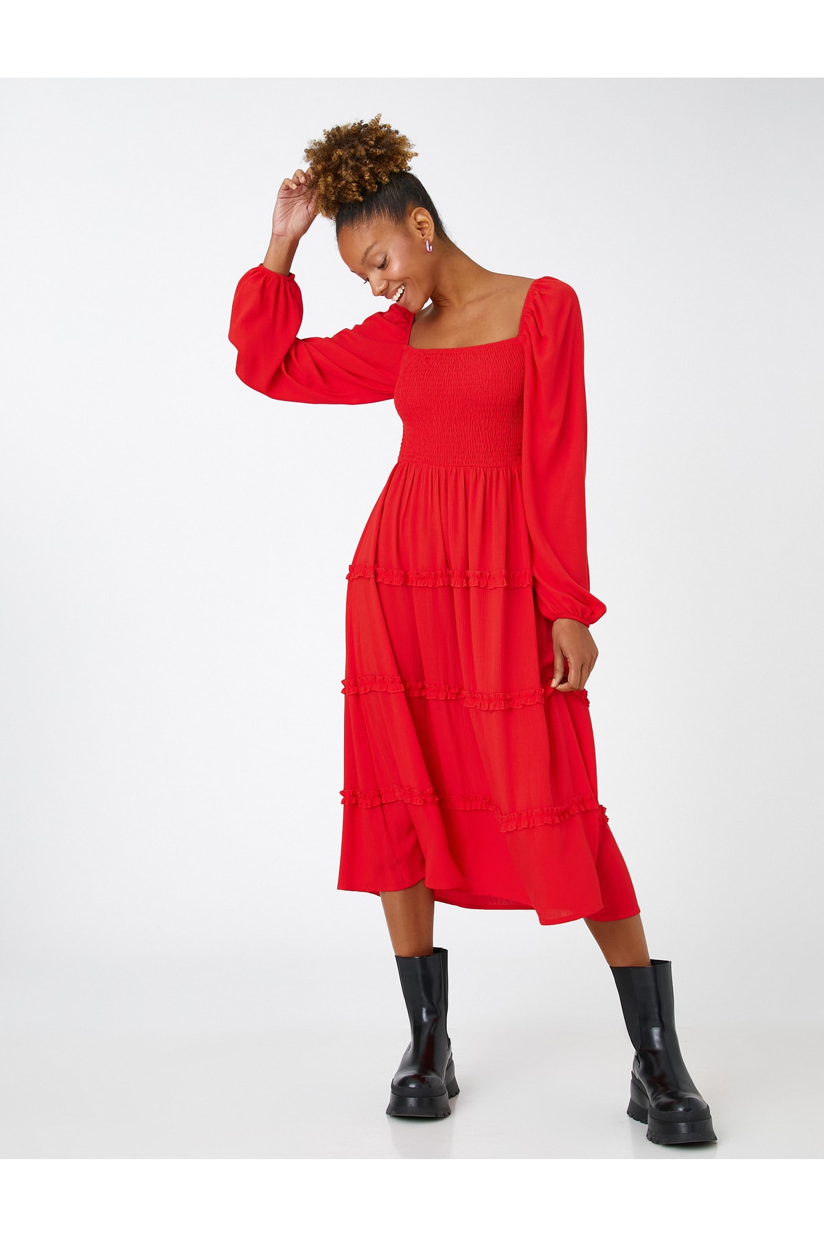 Levně Koton Long Sleeve Gimped Midi Dress