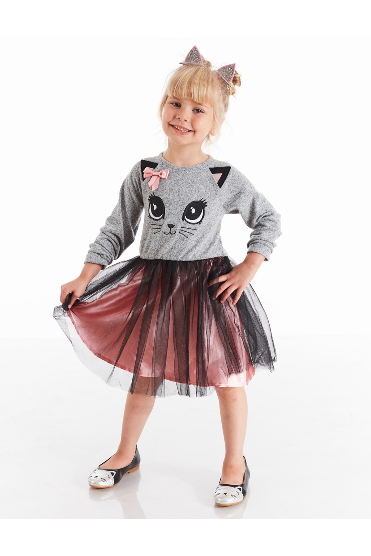Levně Dívčí šaty Denokids CFF-20S1-019/Grey, Pink, Black