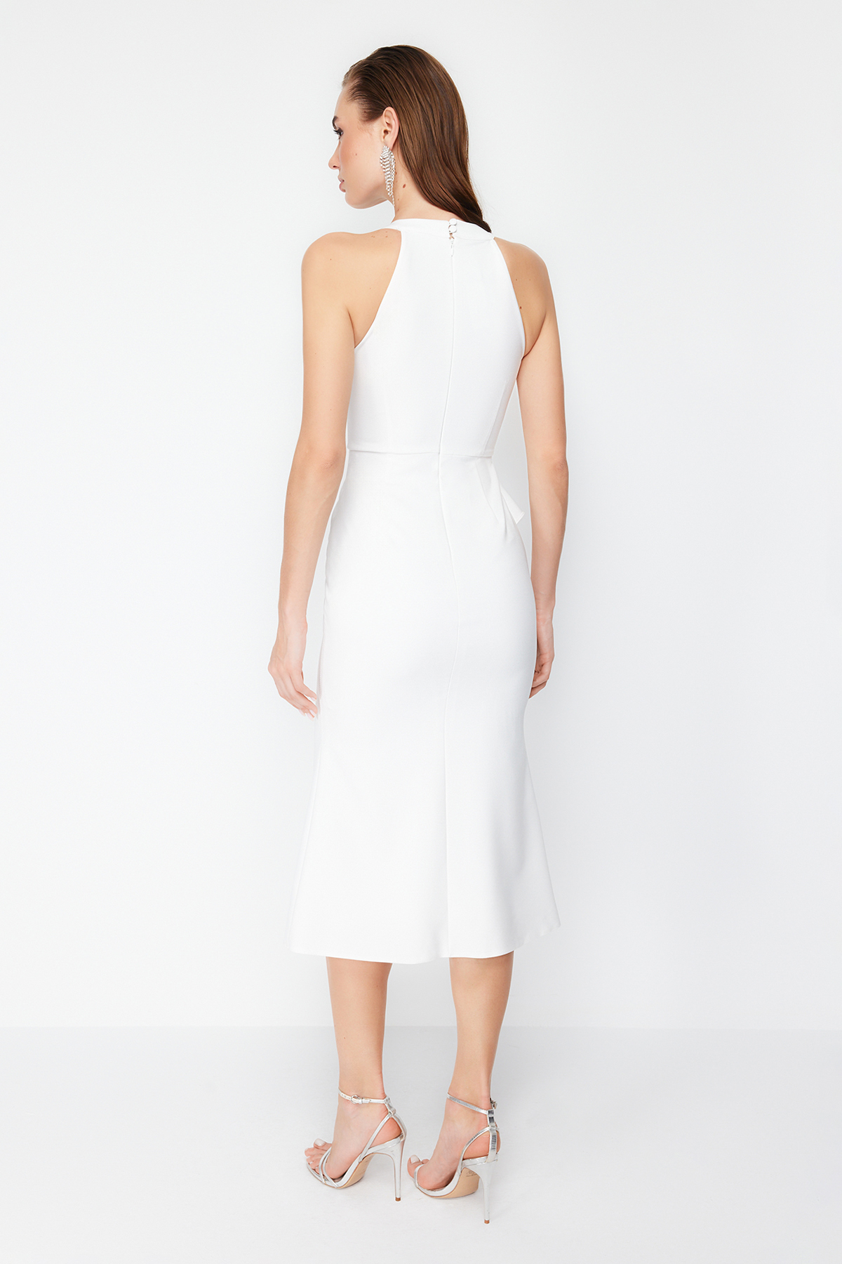 Trendyol Bridal White Flounce Detailed Woven Wedding/Marriage Elegant Evening Dress