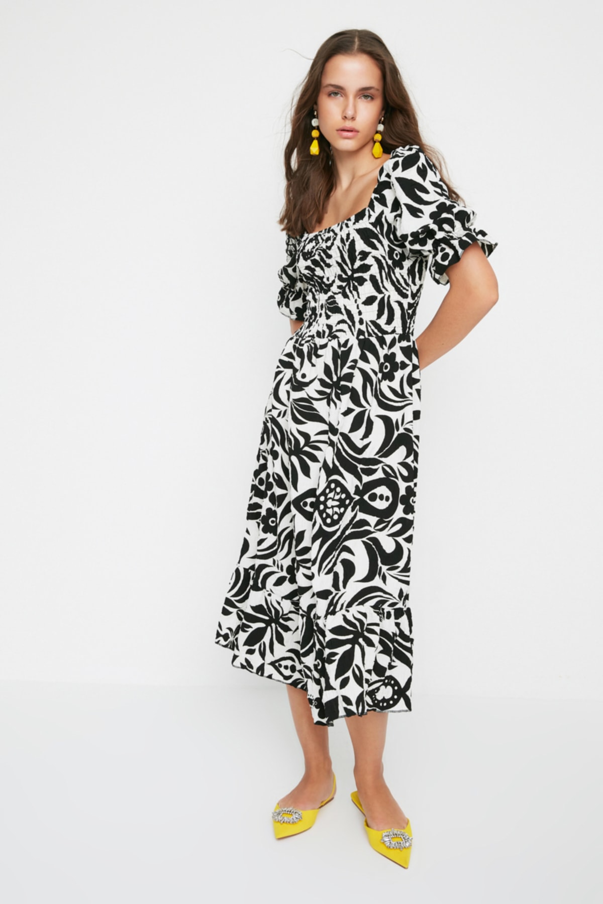 Trendyol Limited Edition Negru Țesut Model Gimped Rochie Midi Țesută