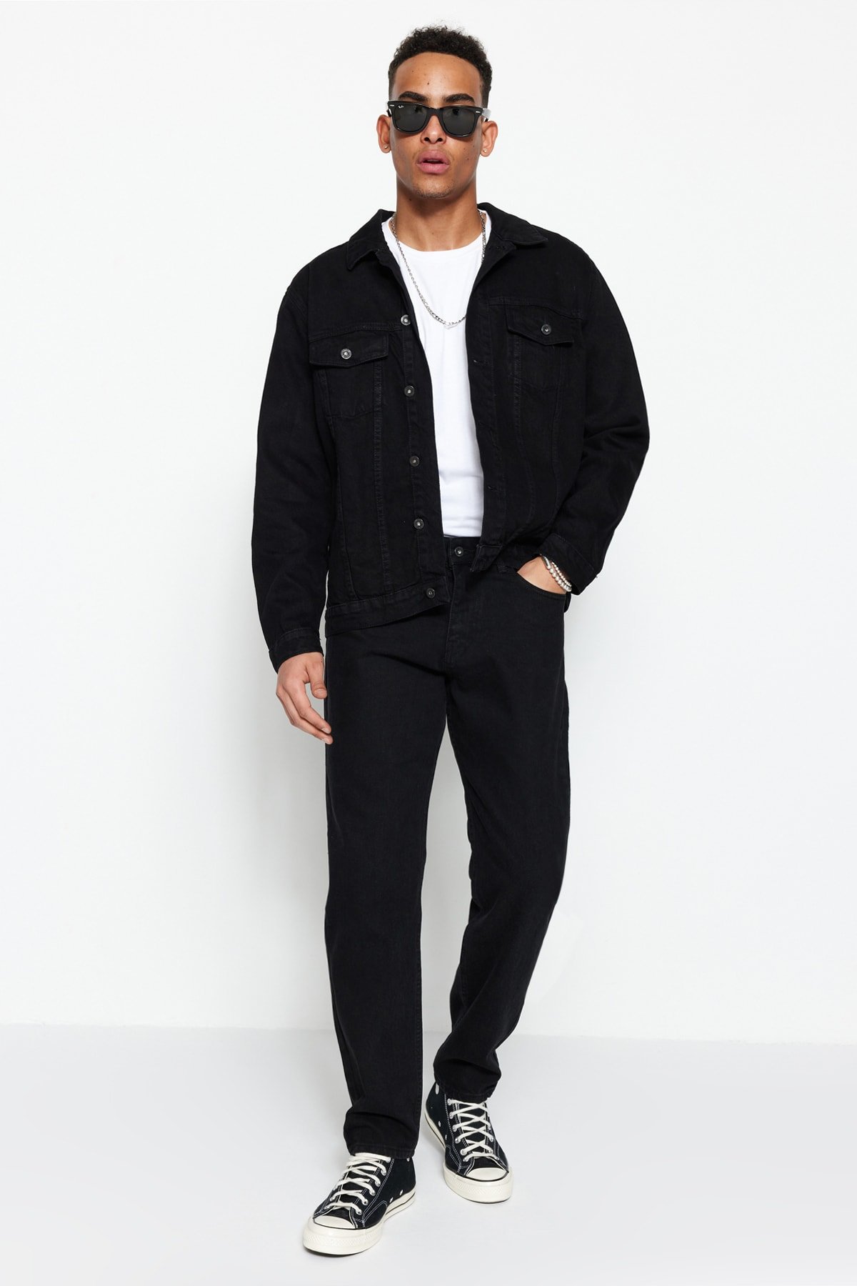 Trendyol Pánská černá základní džínová bunda regular fit