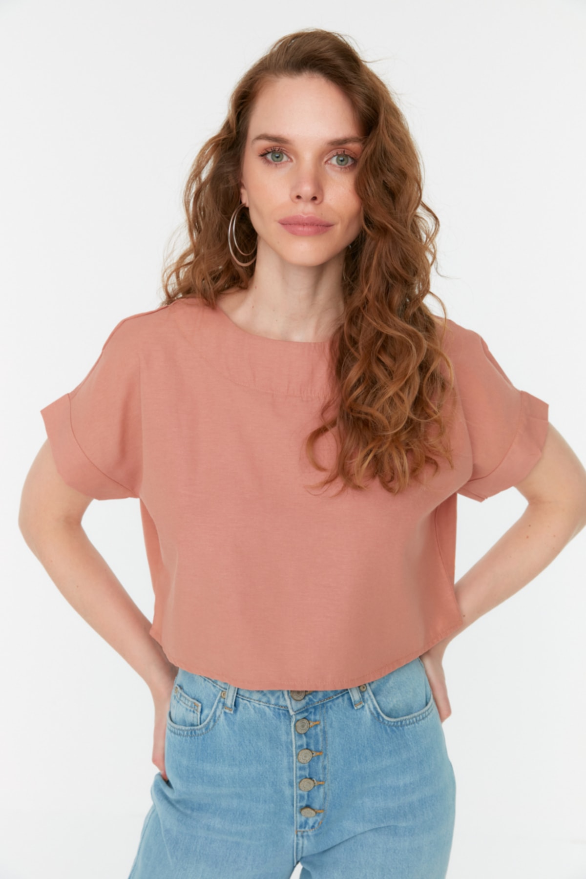 Trendyol Camel Crop Blouse