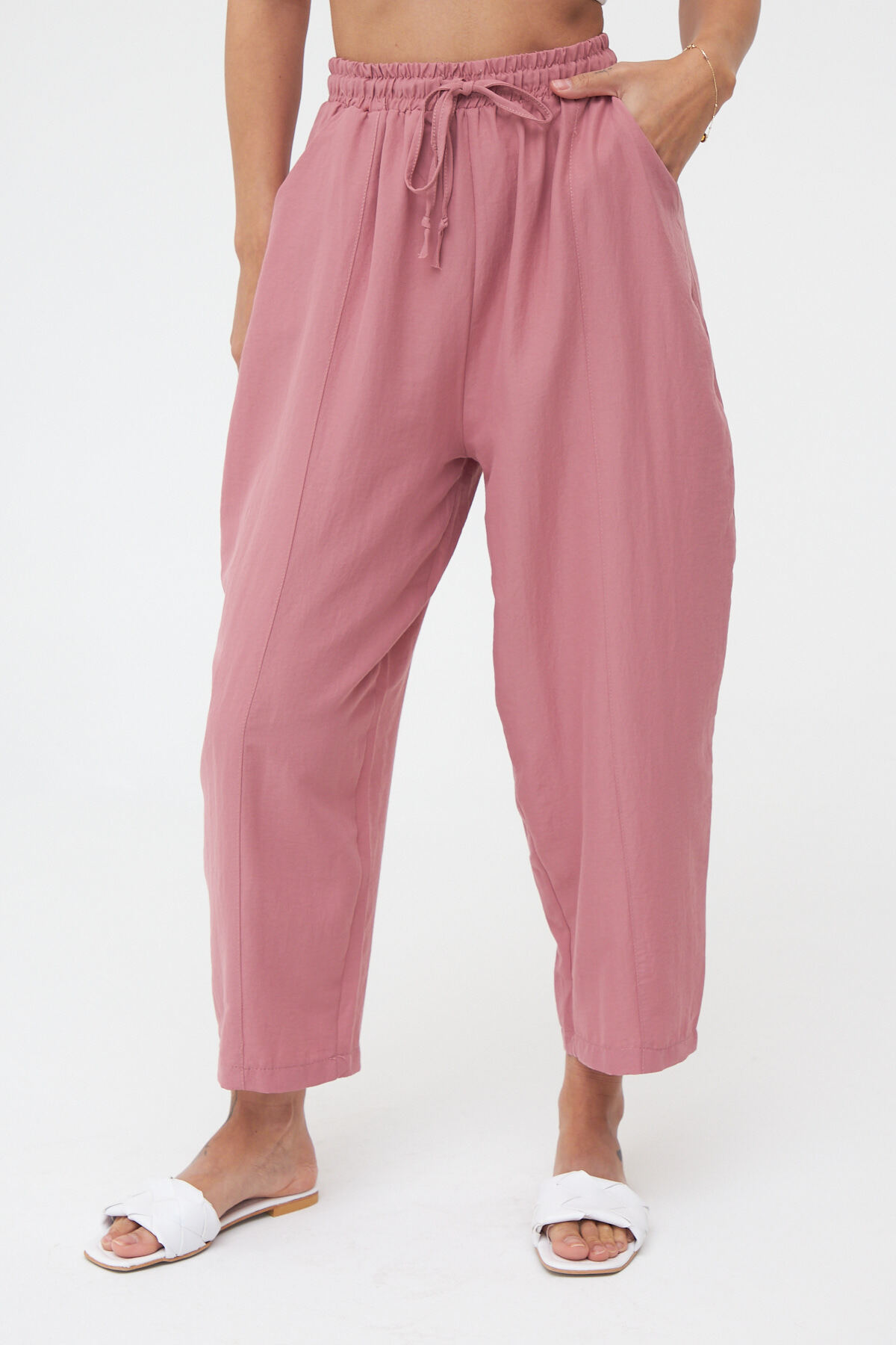 Levně Laluvia Pale Pink Pocket Ayrobin Baggy Trousers