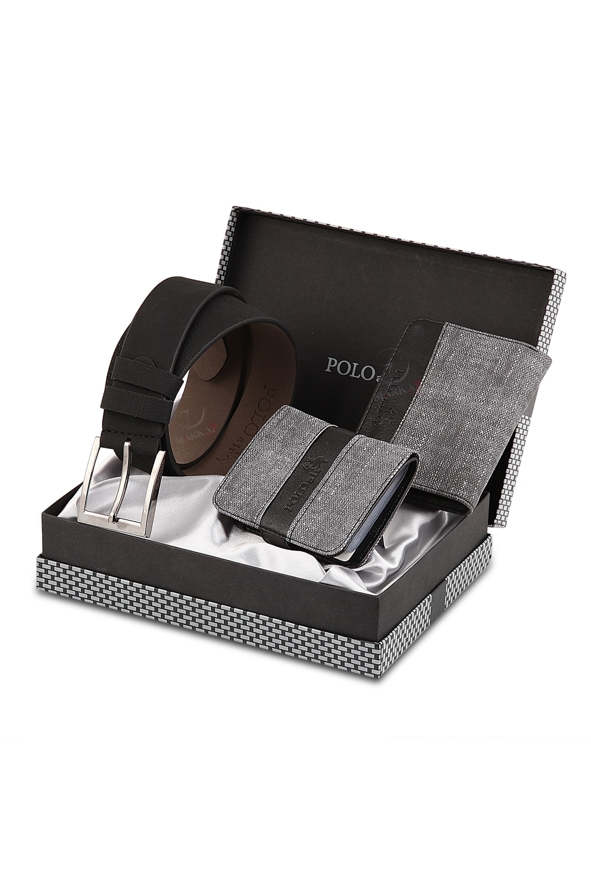 Polo Air Boxed Sports Gray Men's Wallet Belt Card Holder Set