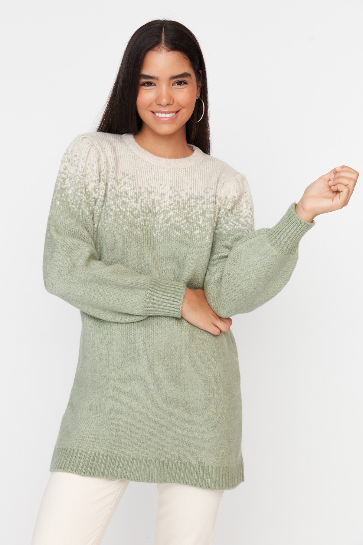 Trendyol Mint Gradient Patterned Knitwear Sweater