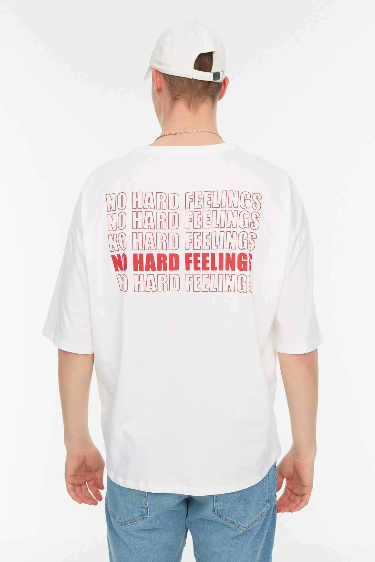 Levně Trendyol Oversize/Wide Cut Crew Neck Short Sleeve Text Printed 1 Cotton T-Shirt