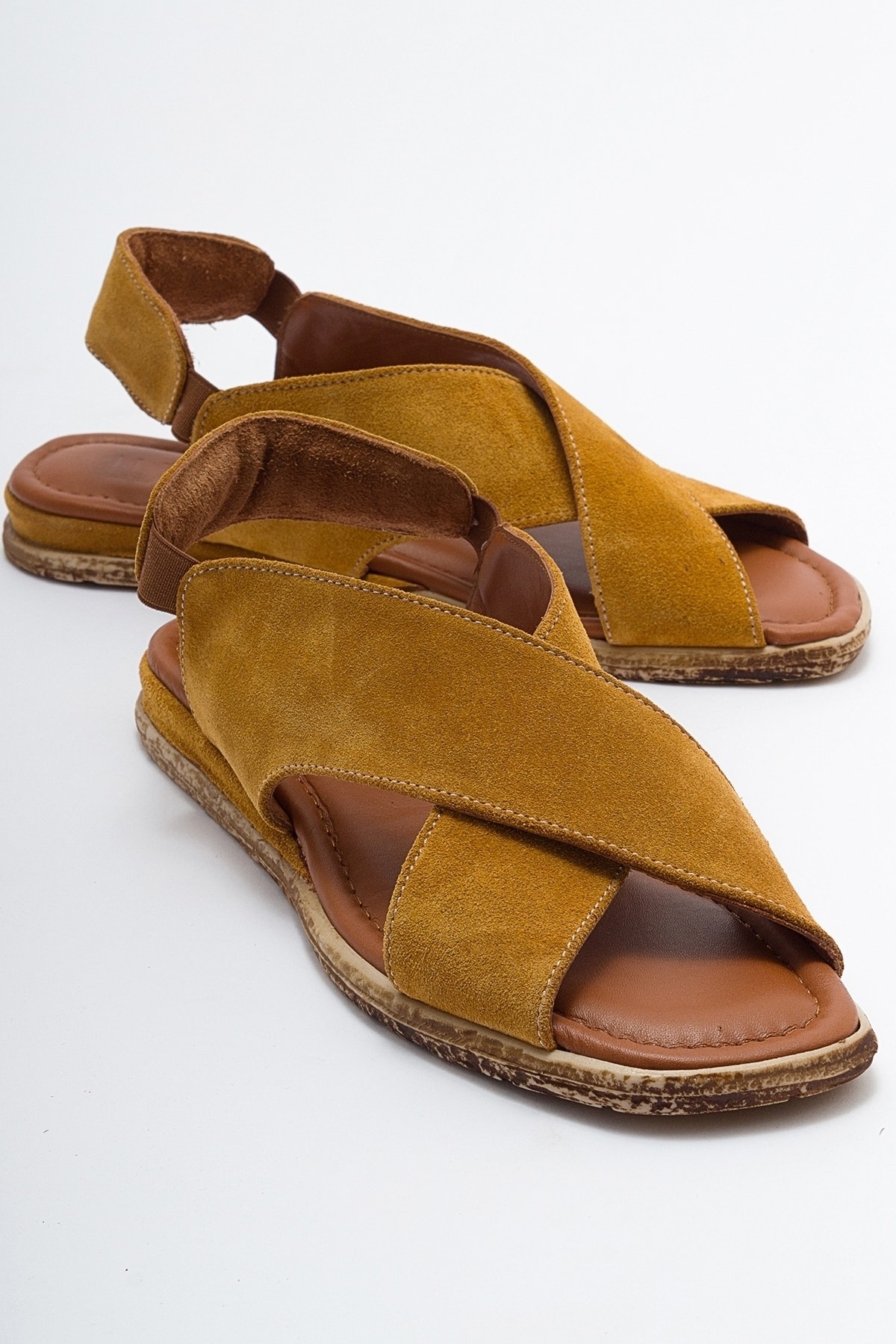 Levně LuviShoes 706 Women's Sandals From Genuine Leather and Mustard Suede.