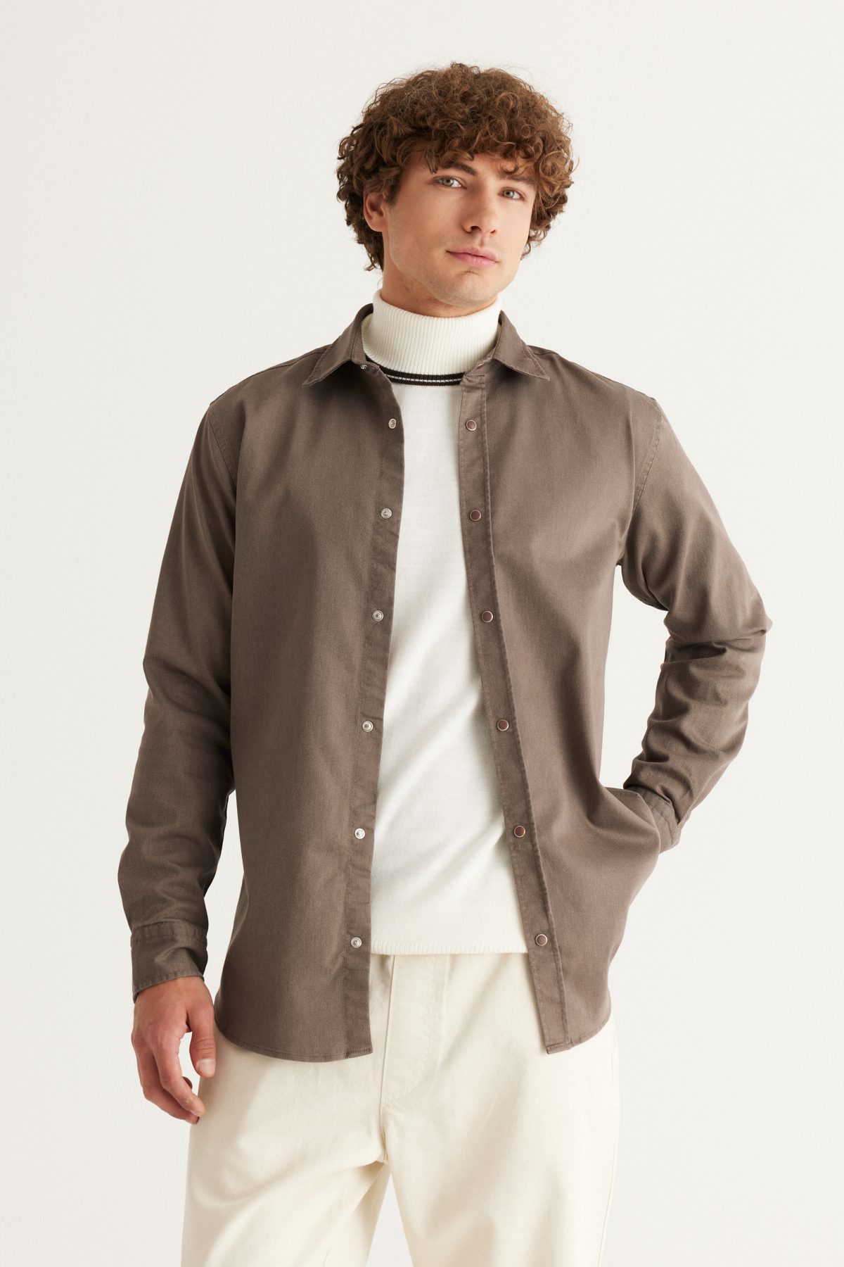 ALTINYILDIZ CLASSICS Men's Brown Comfort Fit Cotton Diagonal Patterned Shirt