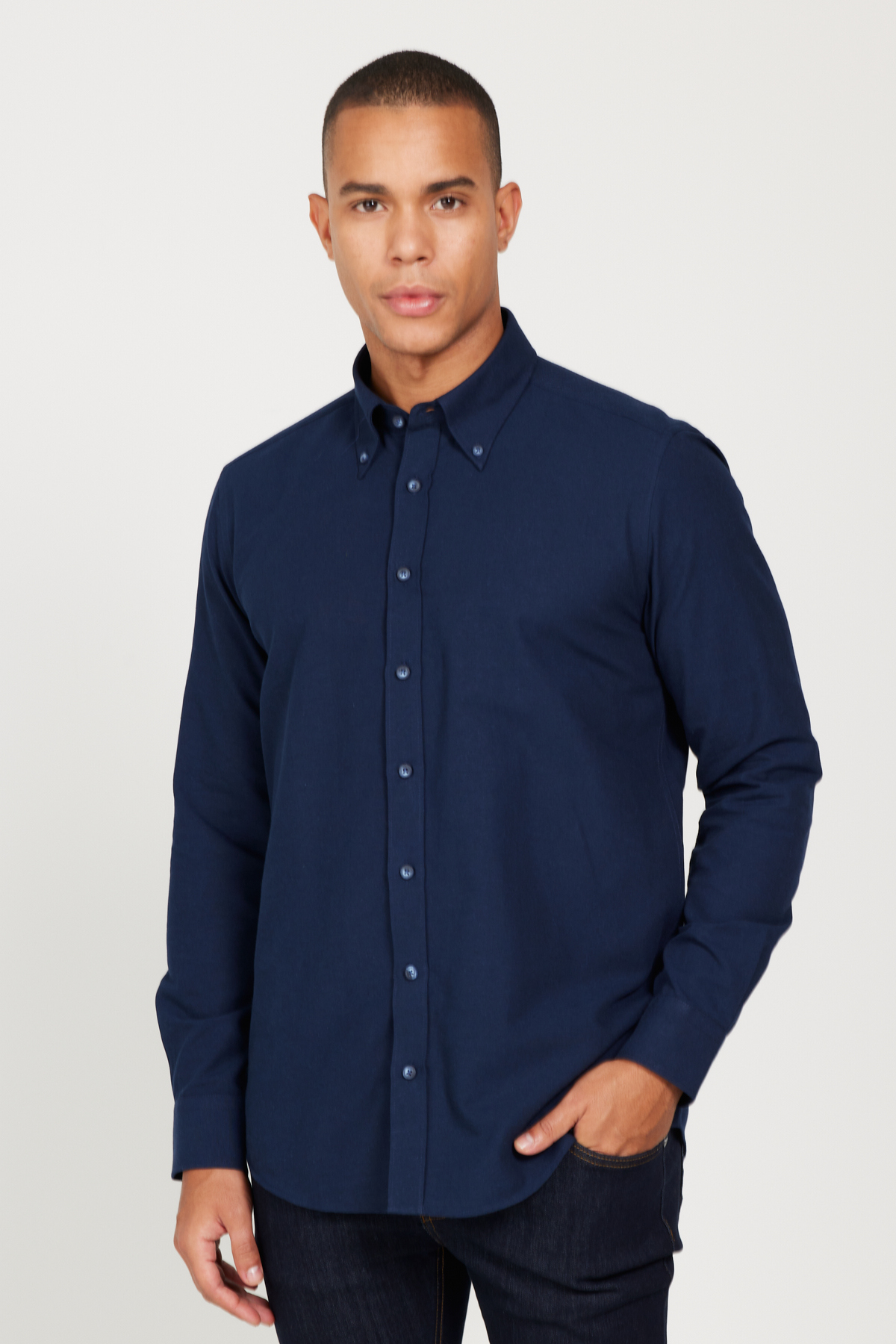 AC&Co / Altınyıldız Classics Men's Navy Blue Slim Fit Slim Fit Buttoned Collar Cotton Oxford Shirt