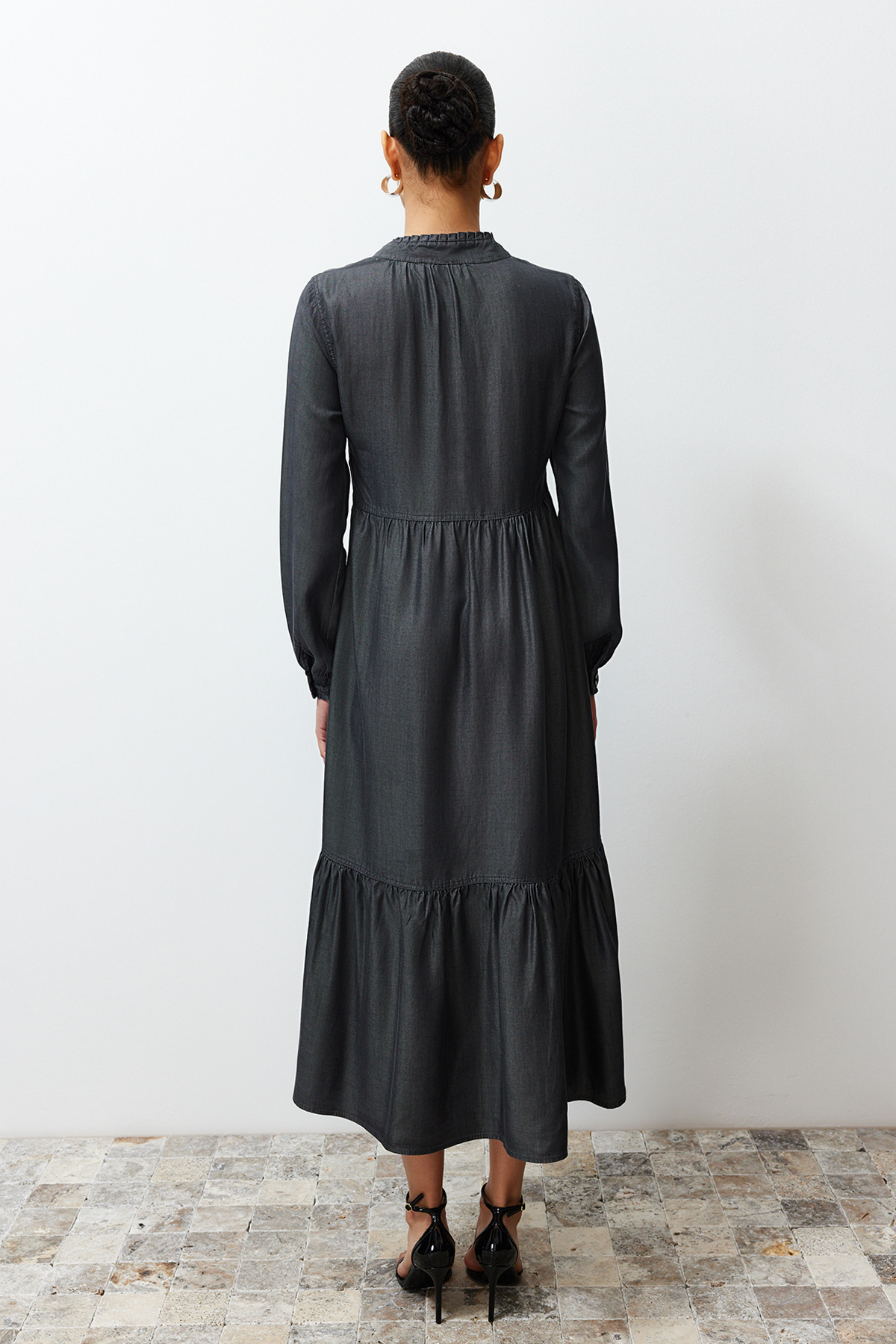 Trendyol Anthracite Lyosell Denim Maxi Dress