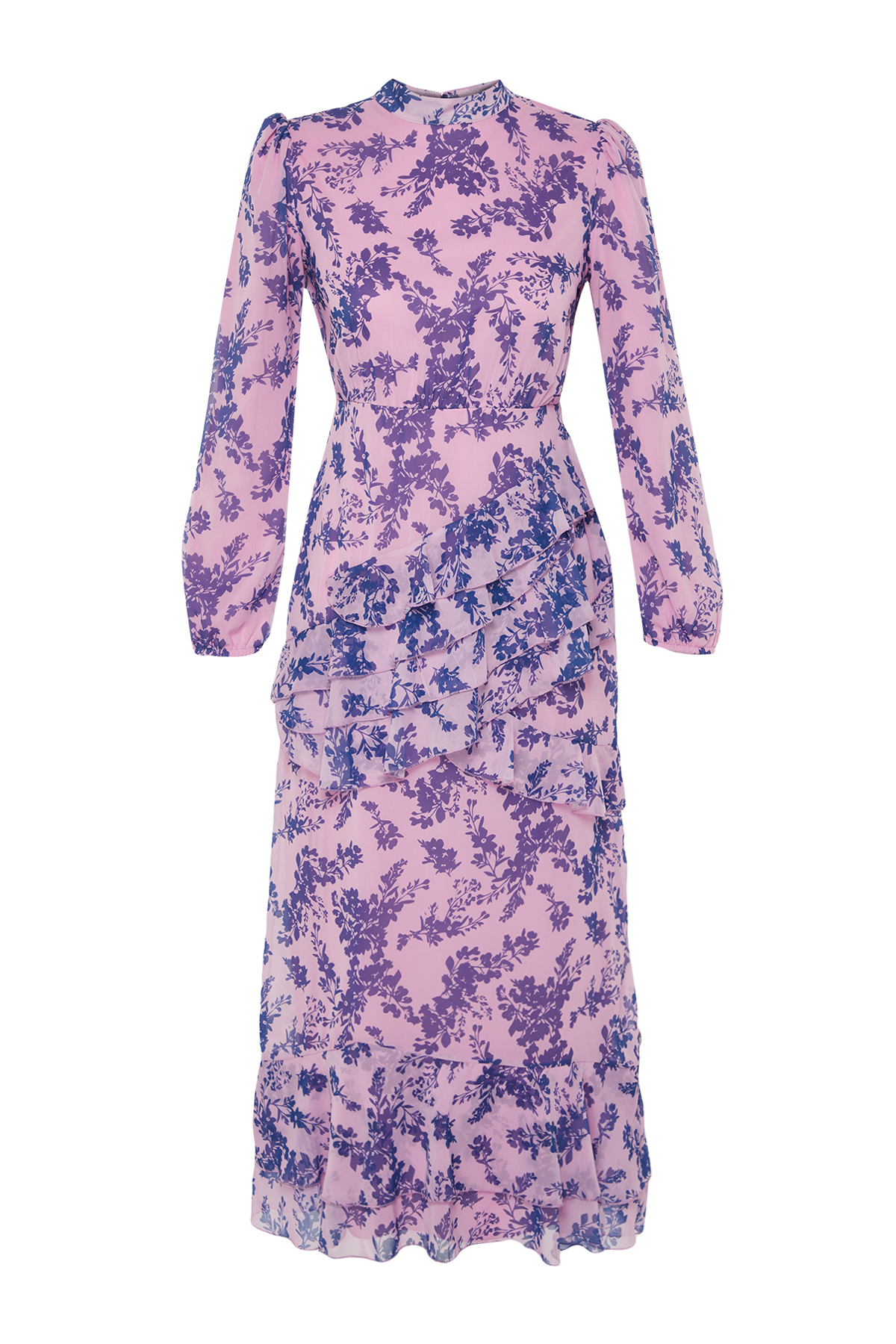 Trendyol Lilac Floral Skirt Frilly Lined Woven Chiffon Dress