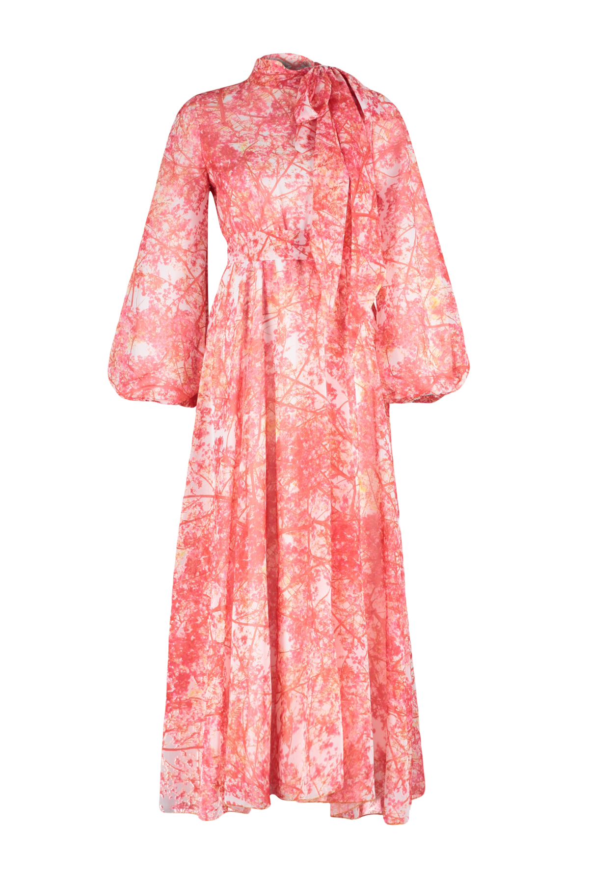 Trendyol Red Floral Patterned Lined Long Chiffon Evening Dress