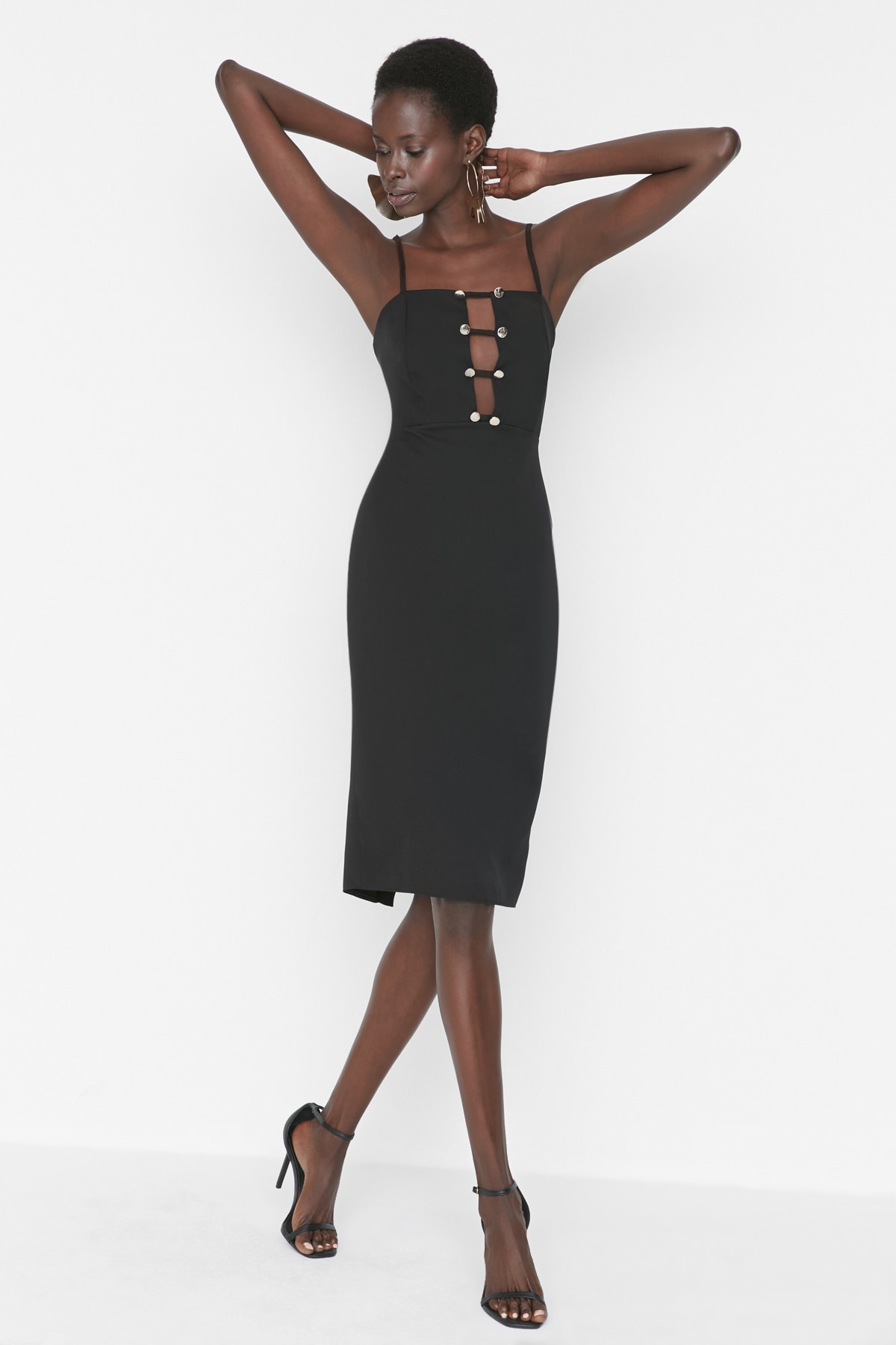 Trendyol Black Evening Dress With Accessory Detail