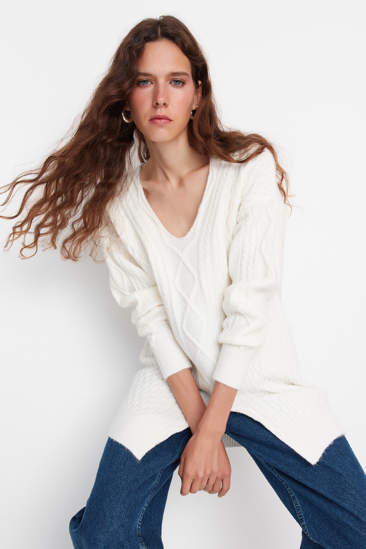 Trendyol Limited Edition Ecru Knitted Detailed Sweater Cardigan