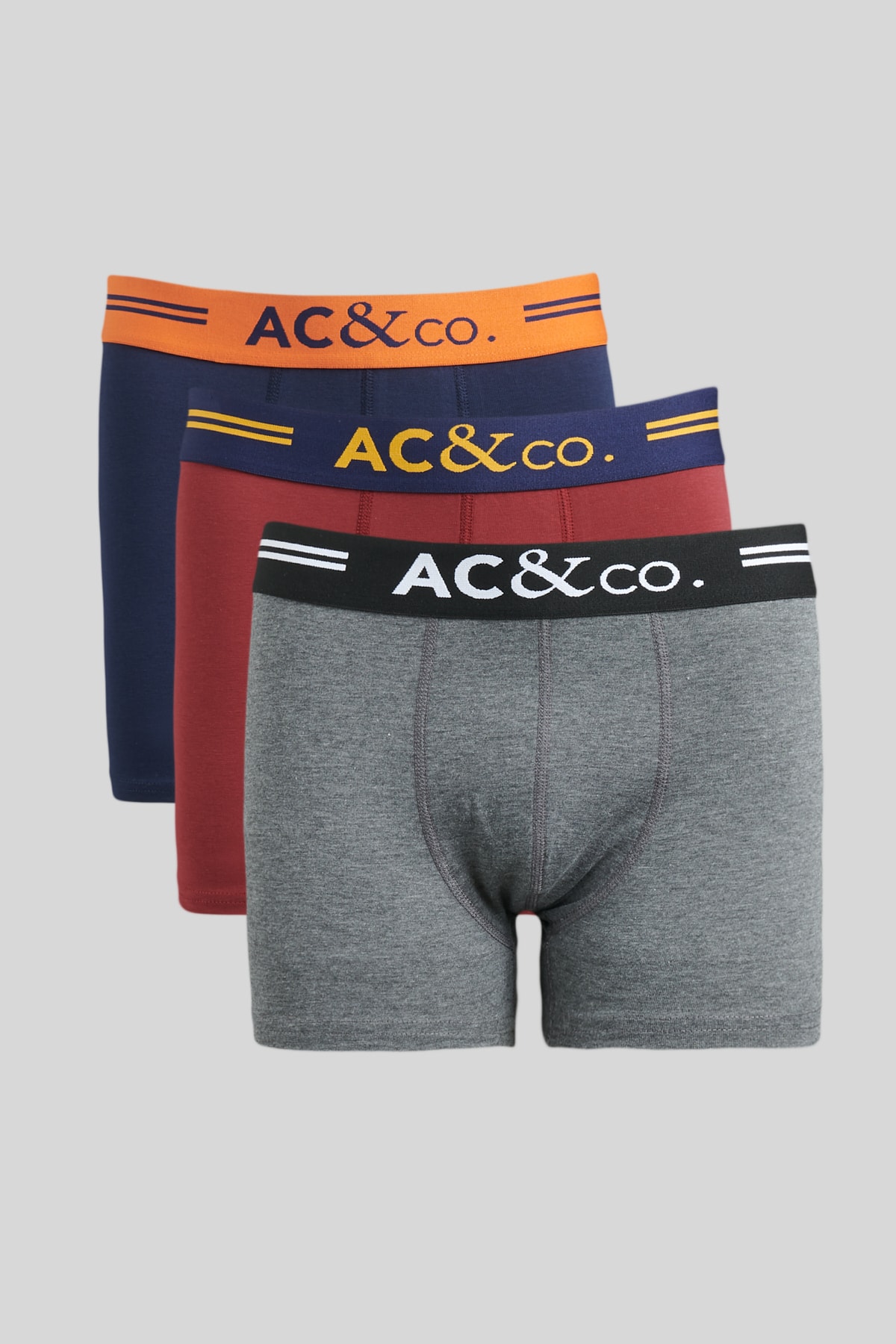 AC&Co / Altınyıldız Classics Men's Navy-burgundy-anthracite 3-pack of Flexible Boxers with Cotton.