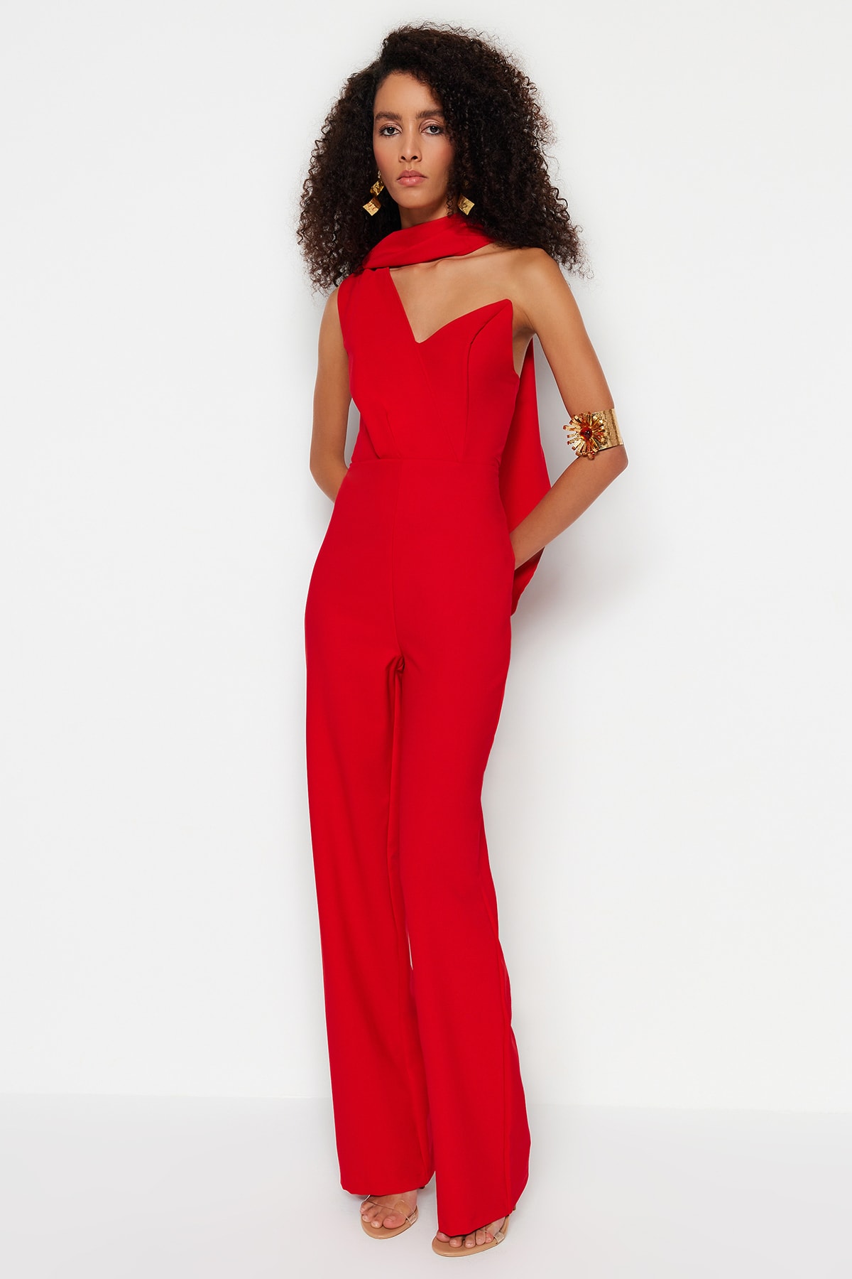 Trendyol Red Lined Woven Jumpsuit