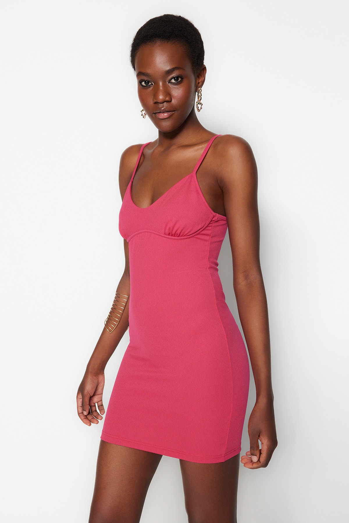 Rochie de seara tricotata Trendyol Fuchsia