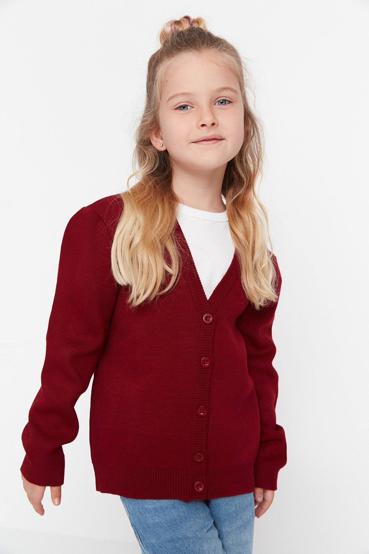 Trendyol Claret Red Girls' Knitwear Cardigan